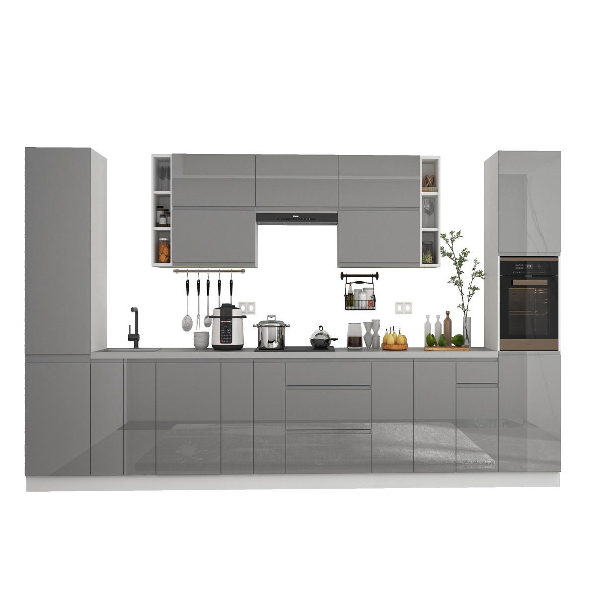 KÜCHENZEILE 500 cm – Aspen KA2-M500 - in Grau/Hochglanz - Grau, Holz (500/212/58cm)