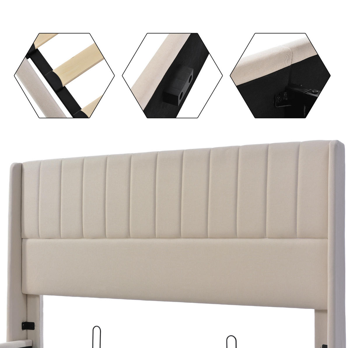 POLSTERBETT 180/200 cm Beige aus Leinen mit Bettkasten - Beige, Textil (180/200cm) - OKMYHOME