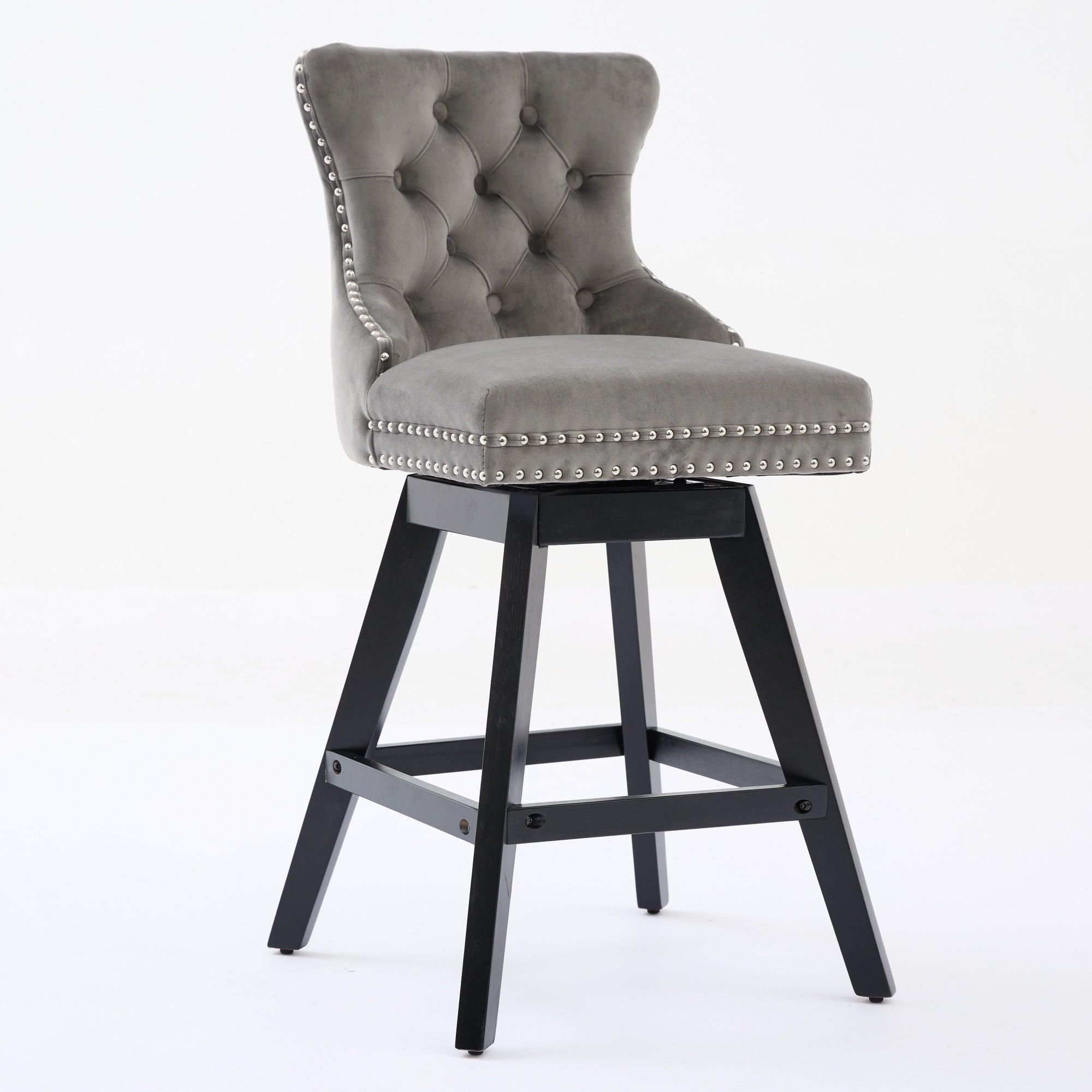 BARHOCKER 2er-Set aus Samt mit Holzbeinen, Grau - Grau, Textil (55/97.5/44.5cm)