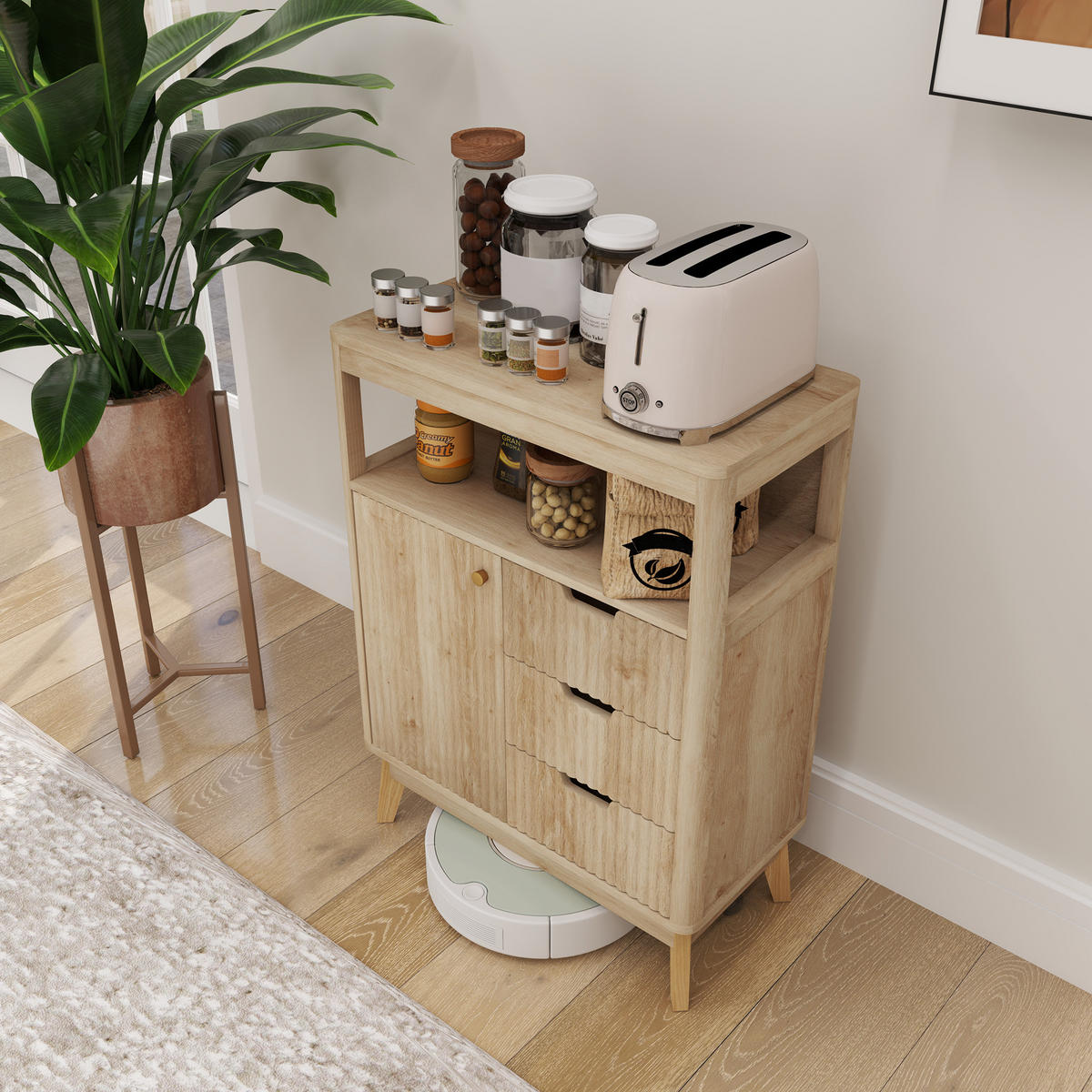 SIDEBOARD DE-11146 Mit offenem Fach & verstellbarem Boden Naturholz - Naturfarben, Holzwerkstoff (60/81/30cm) - ComfortXL