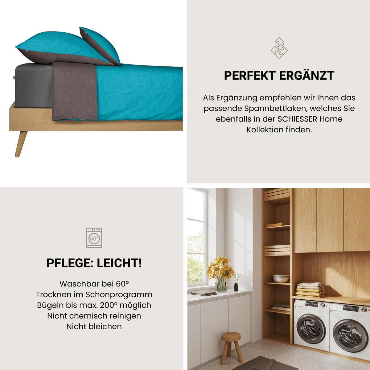 BETTWÄSCHESET Doubleface - Renforcé - 2-teilig - 155 x 220 cm - Türkis-Dunkelgrau - Türkis/Dunkelgrau, Textil (155/220cm) - SCHIESSER