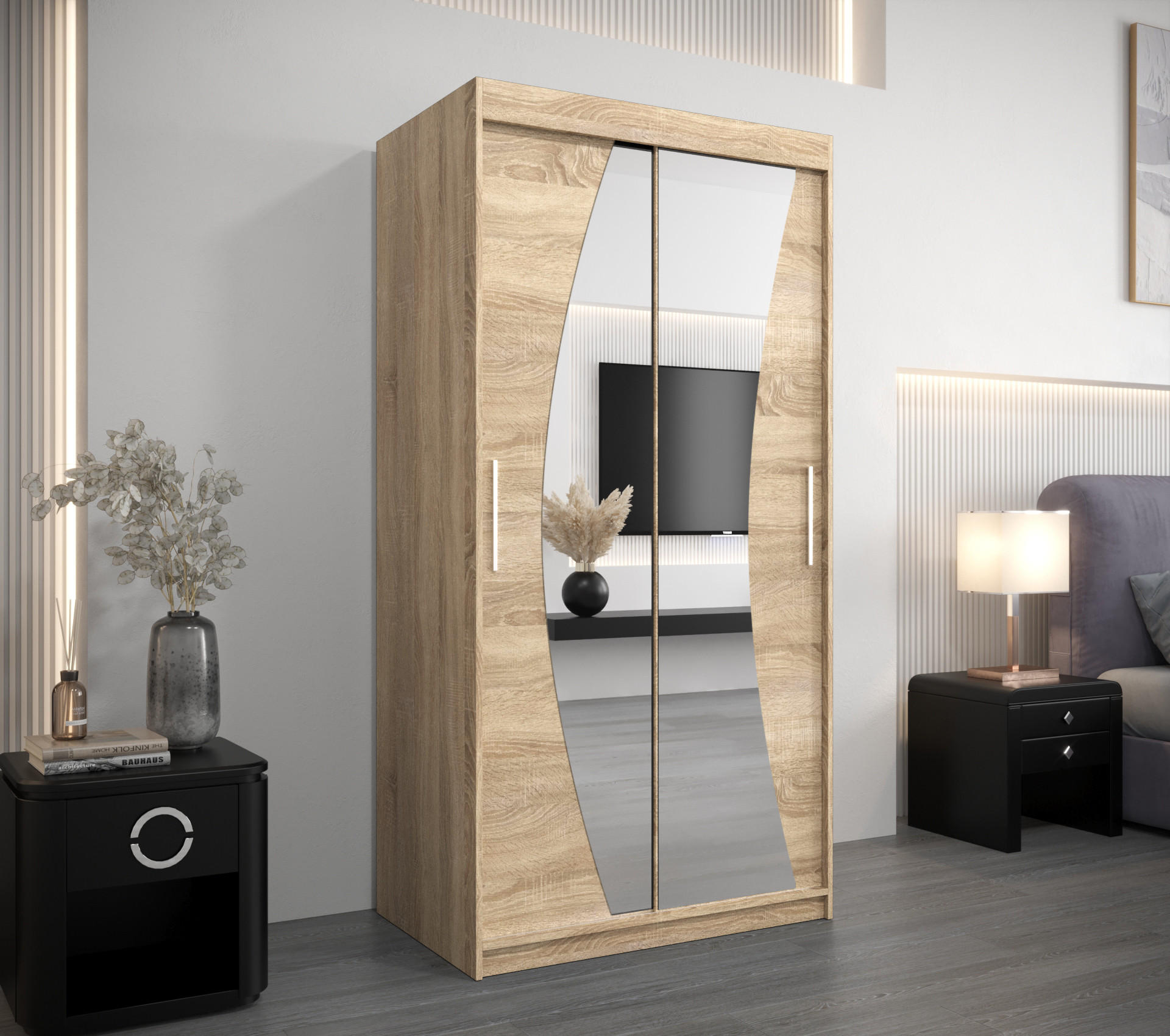 SCHWEBETÜRENSCHRANK 200/100/62 2-türig - Silberfarben/Sonoma Eiche, Holz/Kunststoff (100/200/62cm) - MÖBEL KRYSPOL