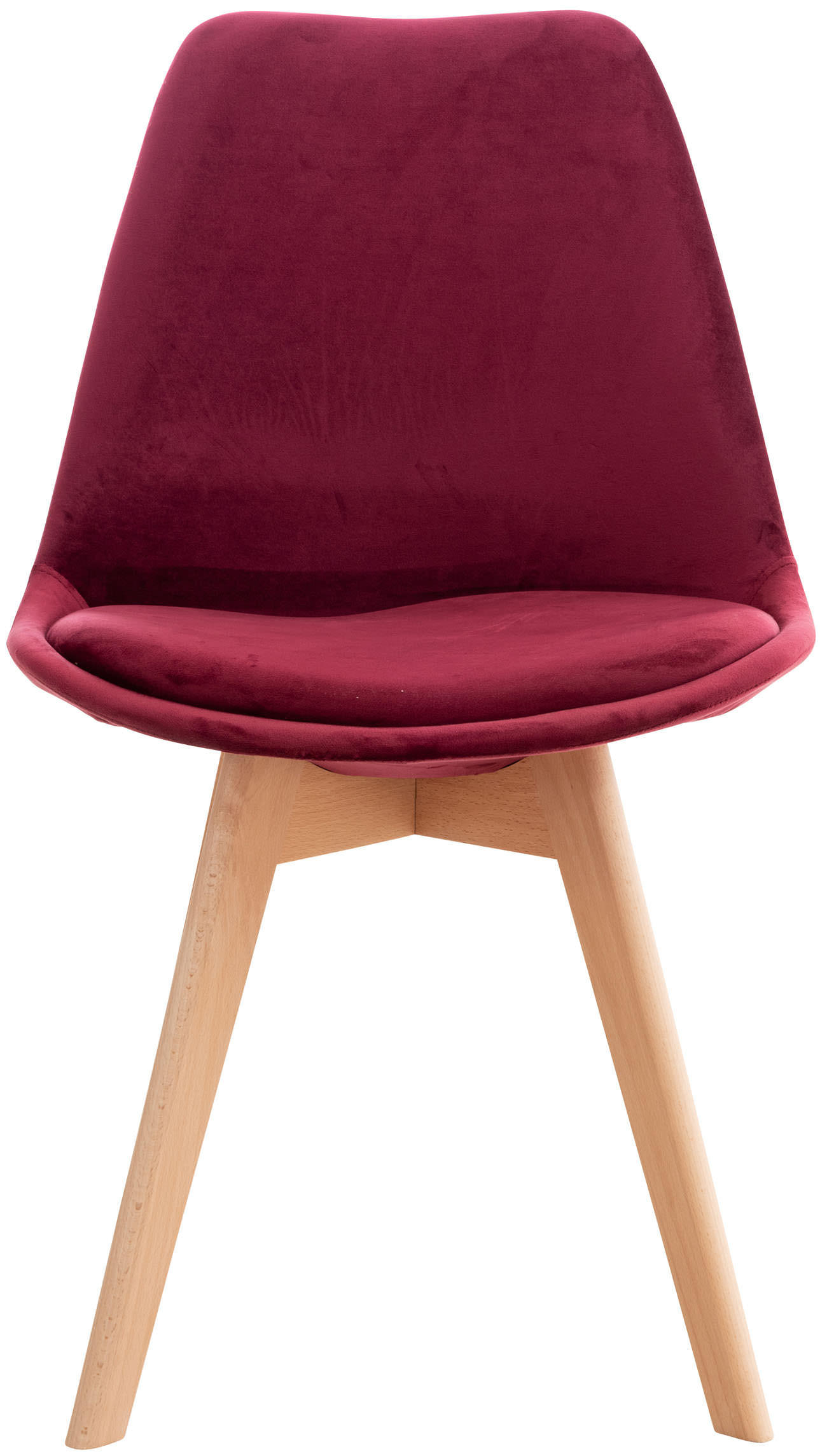 STUHL 4er Set Samt bordeauxrot - Eukalyptusholzfarben/Bordeaux, Holz/Textil (49/83/50cm) - CLP