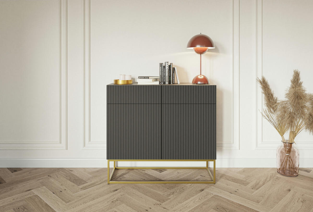 KOMMODE Veldio Schwarz mit goldenem Metallgestell 100 cm - Goldfarben/Schwarz, Holzwerkstoff/Metall (100/90/38cm) - Selsey