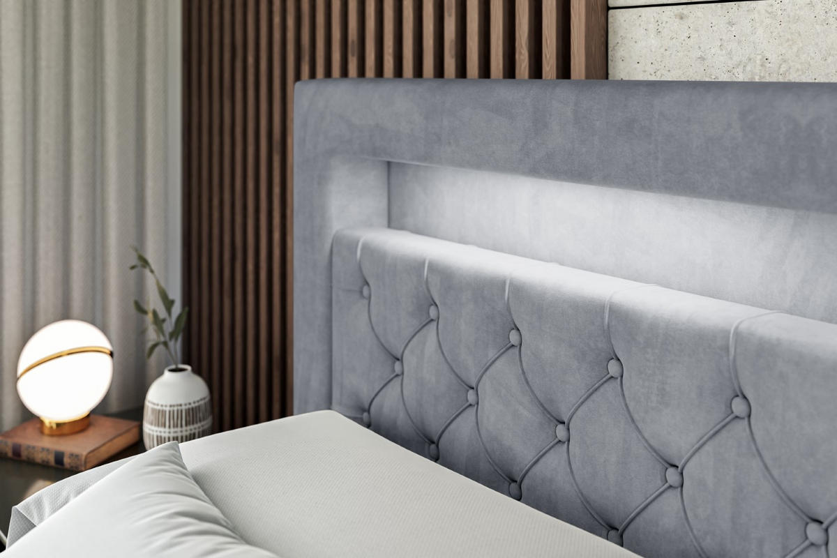 BOXBETT LED mit H4-Matratze und Lattenrost - NOEL GOLD - 160x200 Grau - Grau, Holzwerkstoff (160/200cm) - ALTDECOR