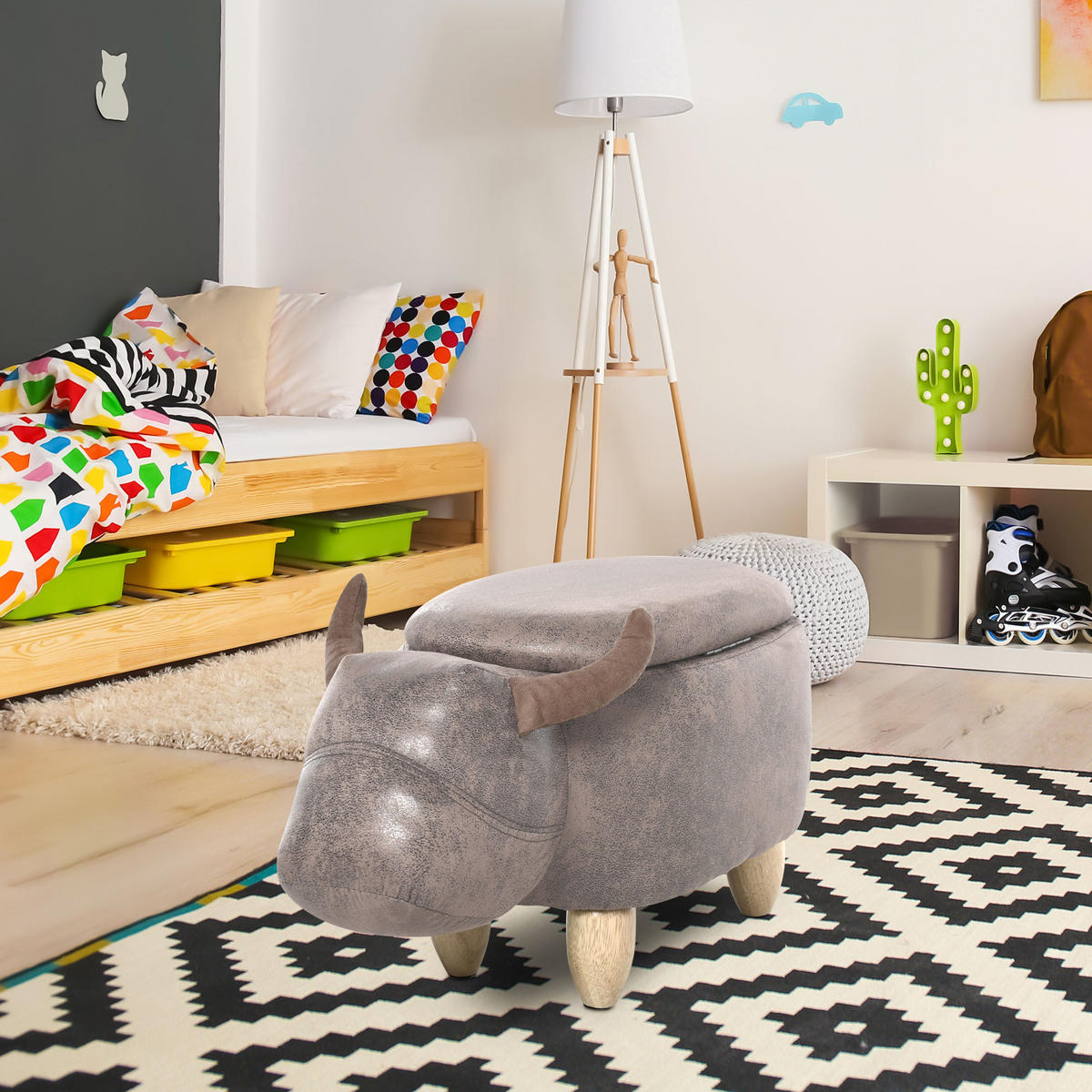 POUF DE-16365 mit Stauraum und Tierkopf-Design Braun - Braun, Textil (35/36/62cm) - ComfortXL