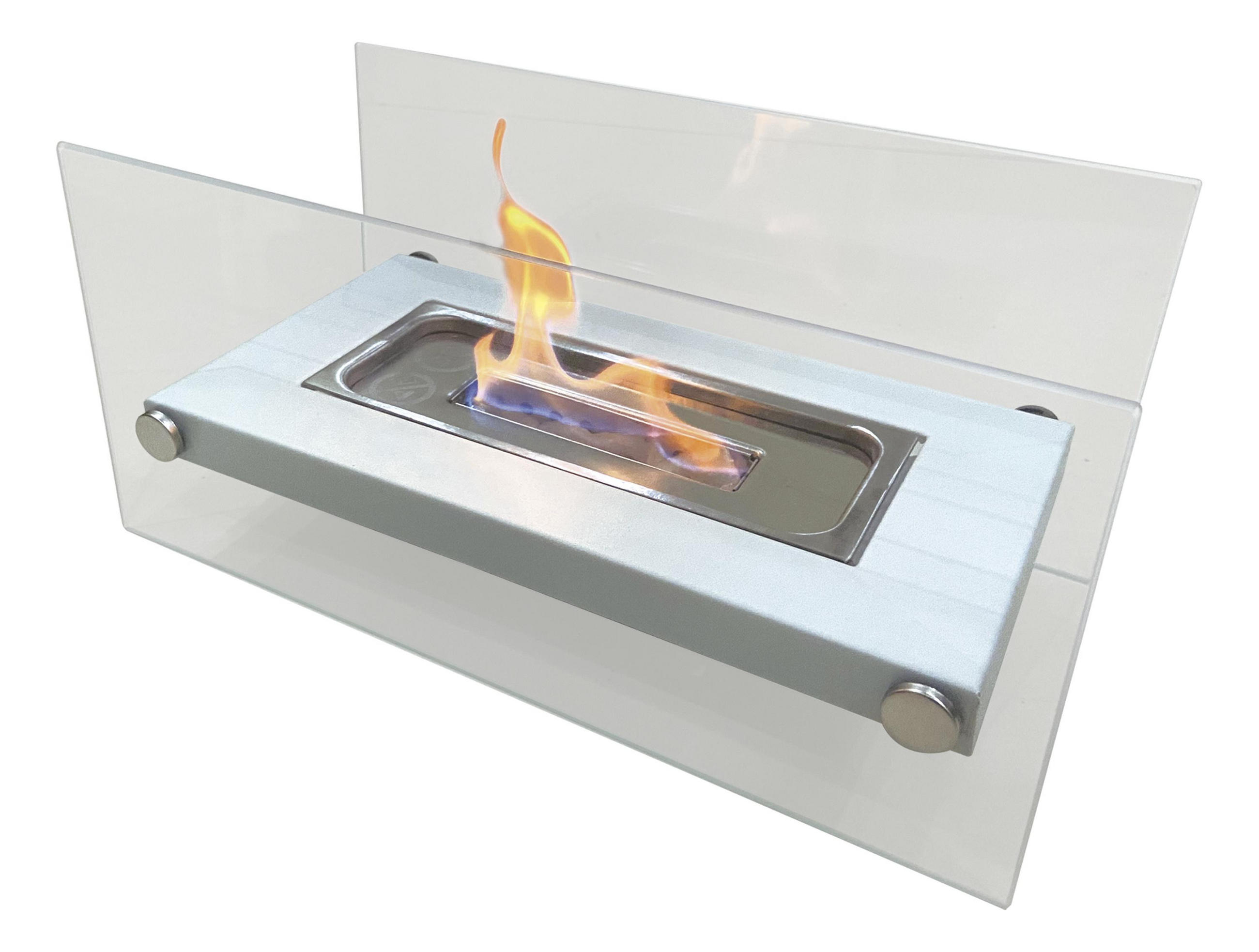 BIOETHANOL-KAMIN Weiß Tischmodell inklusive 0.25 L Brennblock - Weiß, Glas (34/16/16cm) - Purline