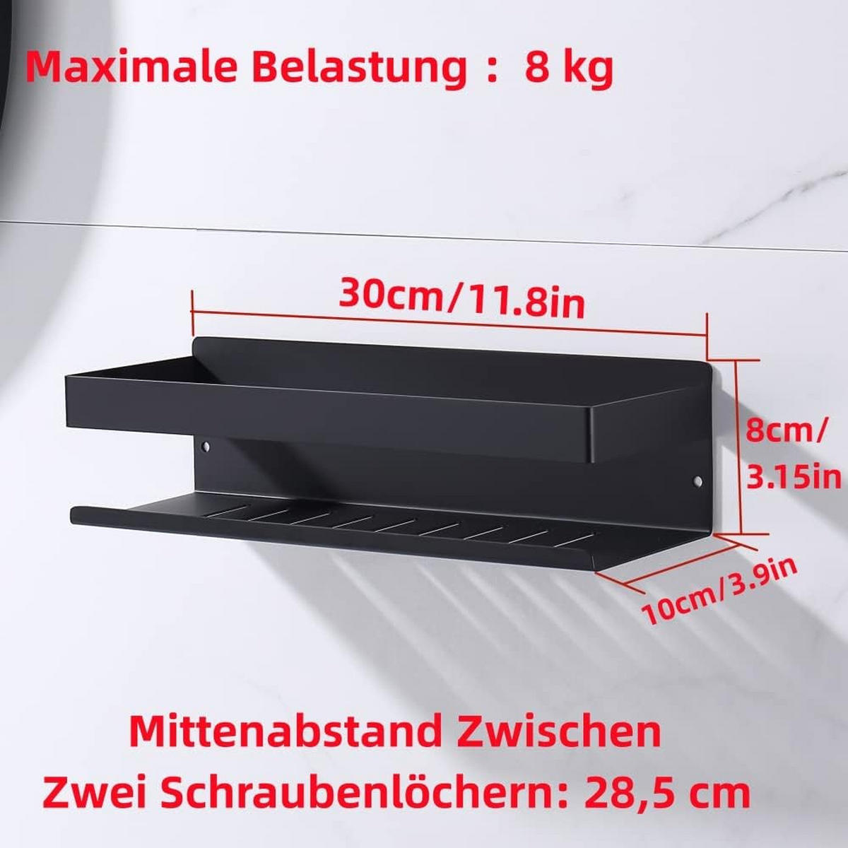 DUSCHREGAL , Schwarze Duschablage, 30 cm - Schwarz, Metall (10/8/30cm) - BELZ