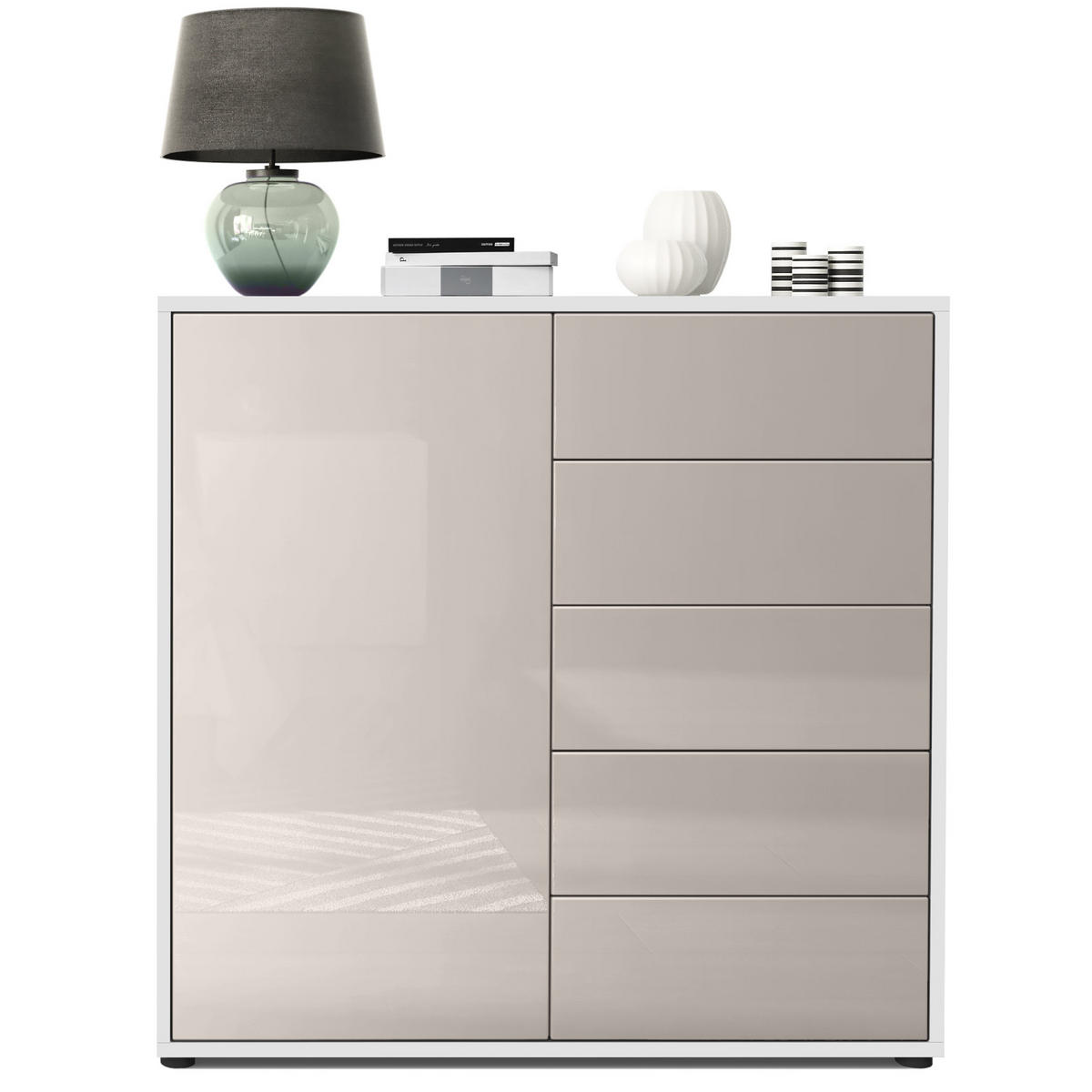 KOMMODE Ben Front in Sandgrau Hochglanz - Sandfarben, Holzwerkstoff (79/74/36cm) - Vladon