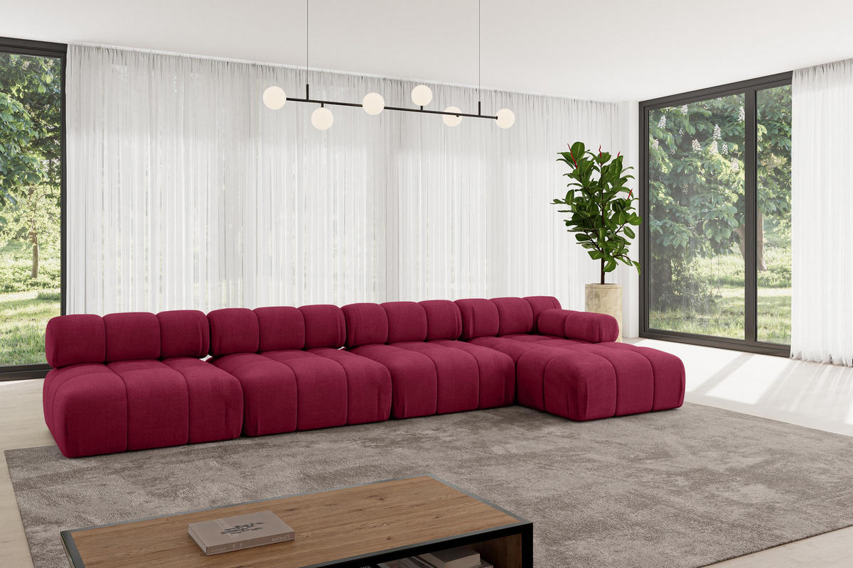 ECKSOFA modulares Sofa Razon-L3 - 380x160x70 cm Bordeauxrot Velours - Bordeaux, Holzwerkstoff/Textil (380/160cm) - ALTDECOR
