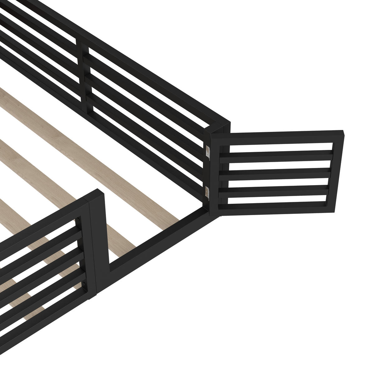 ZAUNBETT 140x200cm Schwarz Metall Daybett Bettseite Staufach - Schwarz, Holz (140/200cm) - FLIEKS