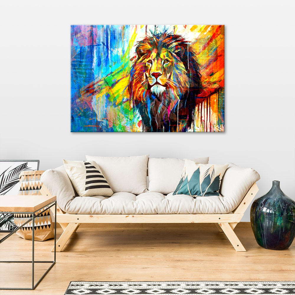 LEINWANDBILD Löwe Tiere Abstrakt 100x70cm - Lila, Textil (100/70cm) - Feeby