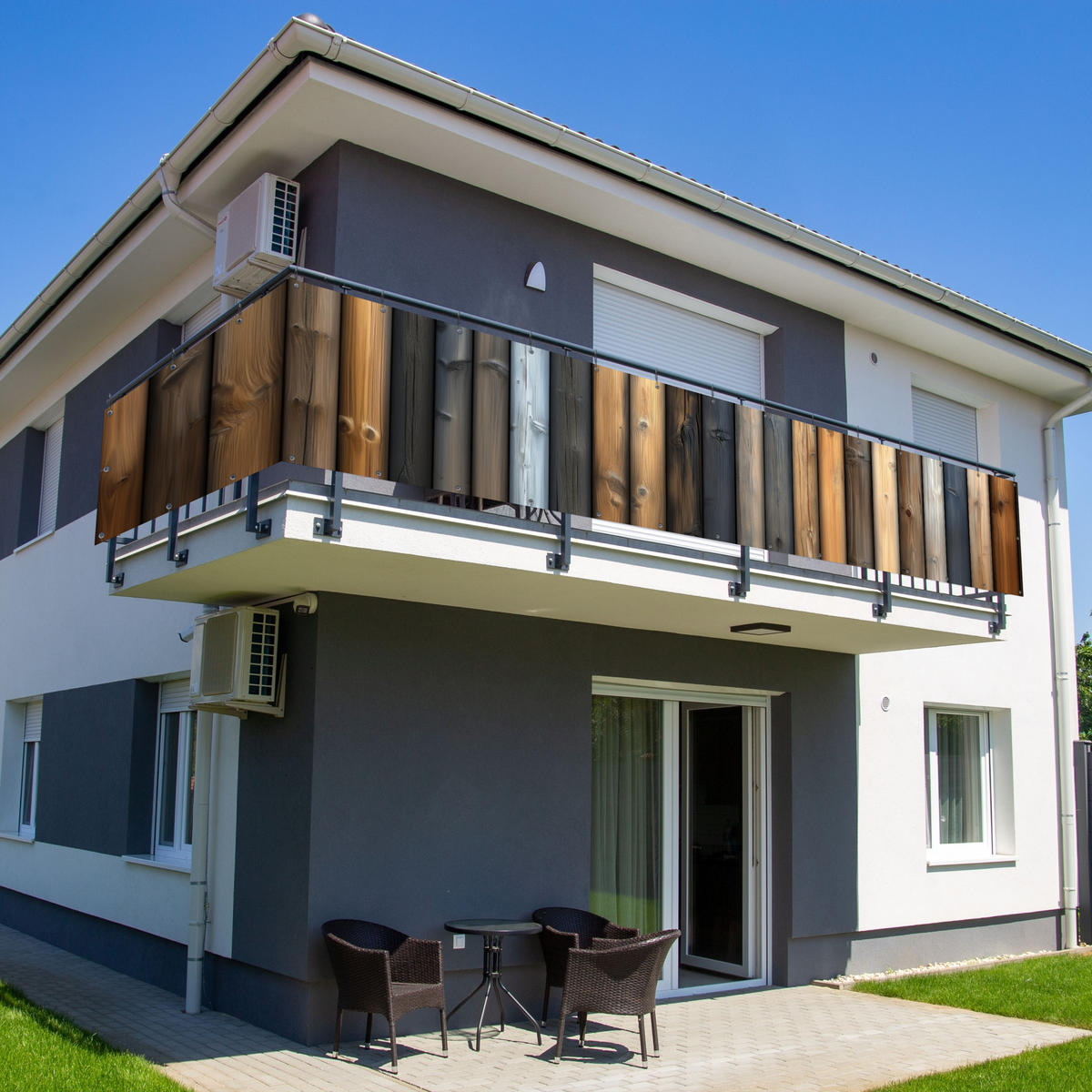 BALKON-SICHTSCHUTZ Holz - Dielen - Gemischt - Teakfarben, Kunststoff (500/80cm) - MuchoWow