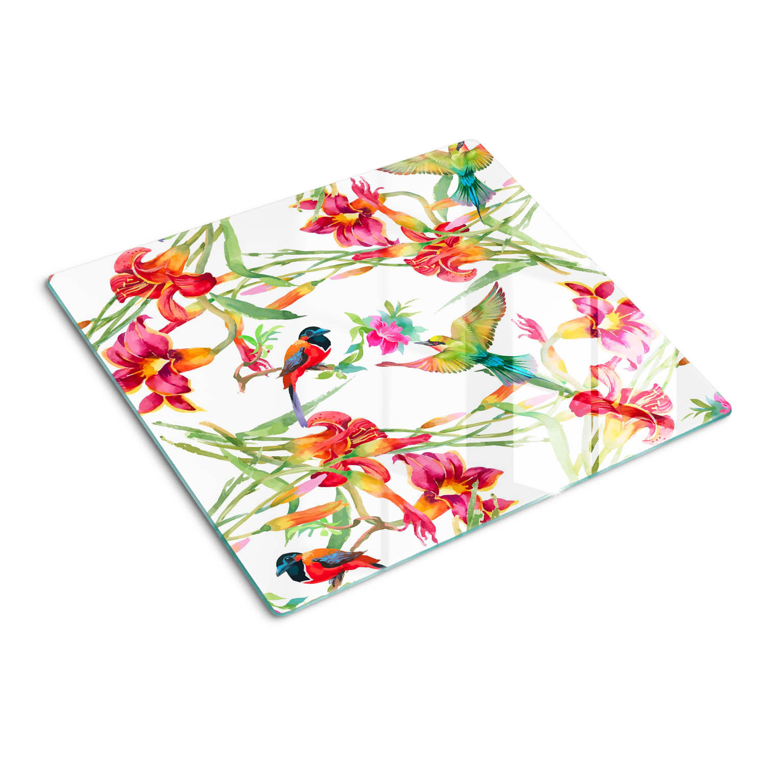 GLASPLATTE 60x52 cm Exotische Vögel - Rot/Weiß, Glas (60/0.4/52cm) - TULUP