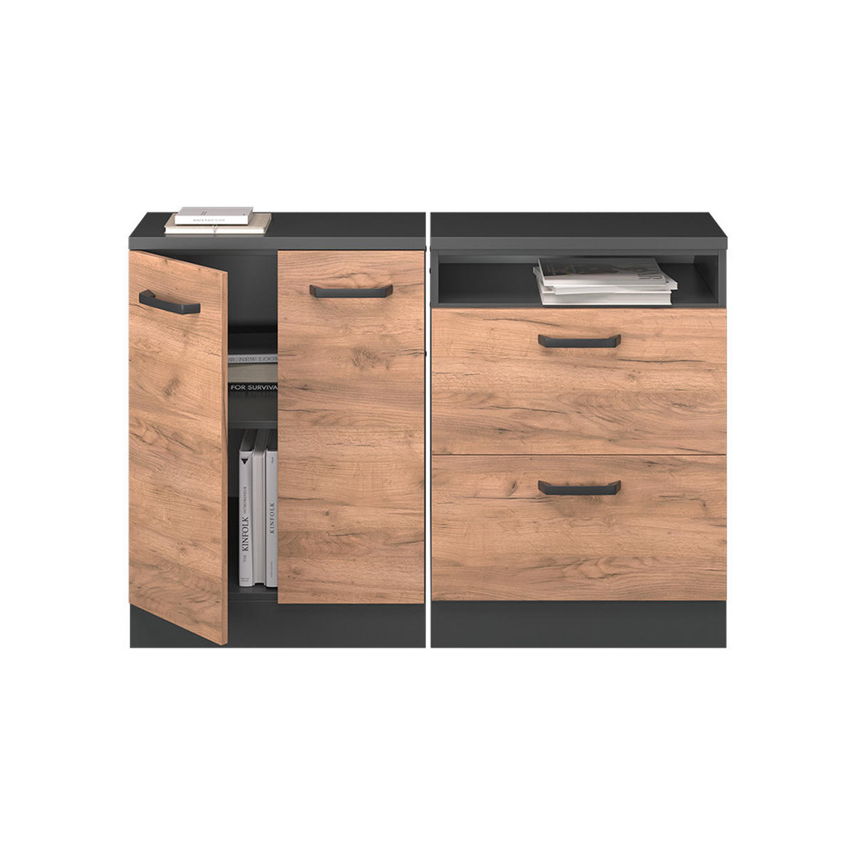 KUHINJSKI ORMAR ZA KOSINE KROVA R-Line Hrast zlatnog tona 120 cm Set od 2 korpusa ormara, dubina 60 cm - hrast medunac/antracit, drvni materijal (120/83.8/60cm) - Vicco