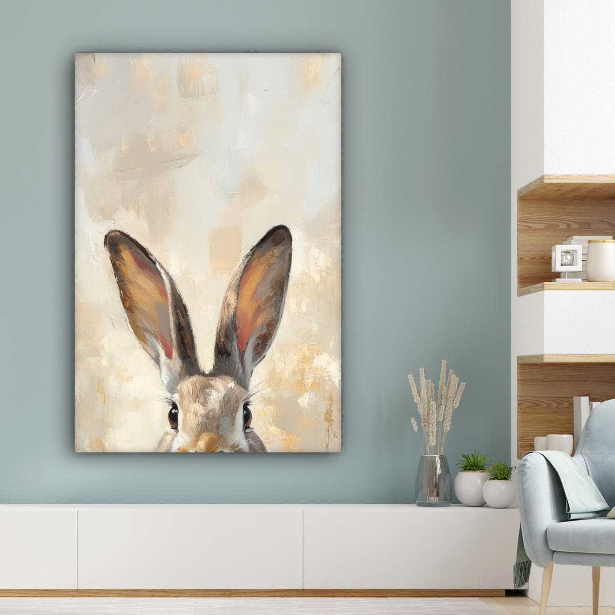 LEINWANDBILD Hase - Ohren - Braun Deko XXL 80x120 cm - Beige, Textil (80/120cm) - MuchoWow