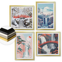 WANDBILDER 4er Set - 50x50 cm & 40x60 cm Goldrahmen - Wasserfälle, Berge, Brücken, Bäume - Goldfarben, Kunststoff (50/50cm) - ArtPrintCave