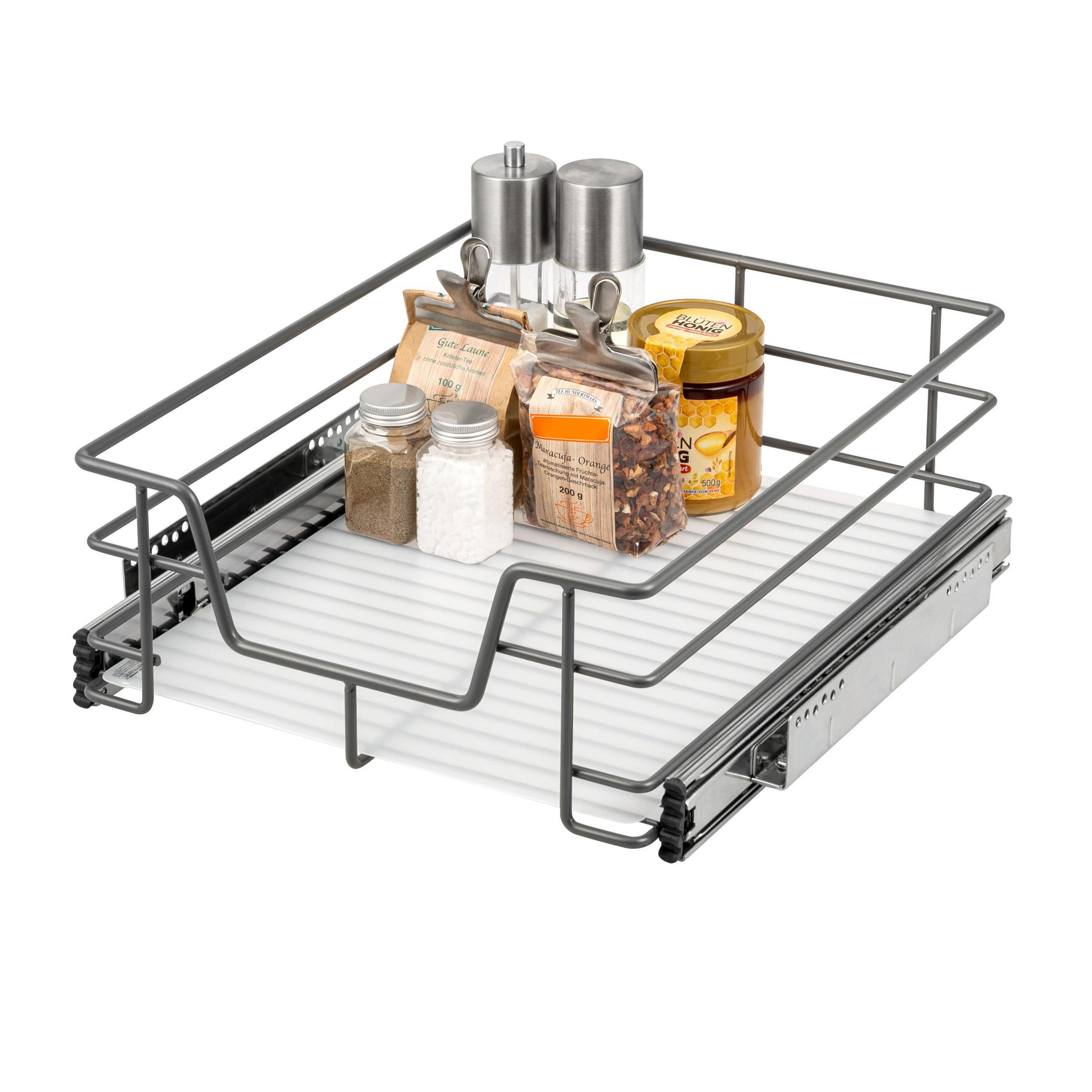 TELESKOPSCHUBLADE für 45 cm Schrank mit Einlegeboden, aus Metall, grau - Grau, Metall (42/14/44cm) - bremermann