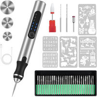GRAVIERSTIFT – USB-wiederaufladbares Gravierwerkzeug-Set – Enthält 37 Spitzen und 5 Schablonen (silber) - Silberfarben, Metall (21/14/4cm)
