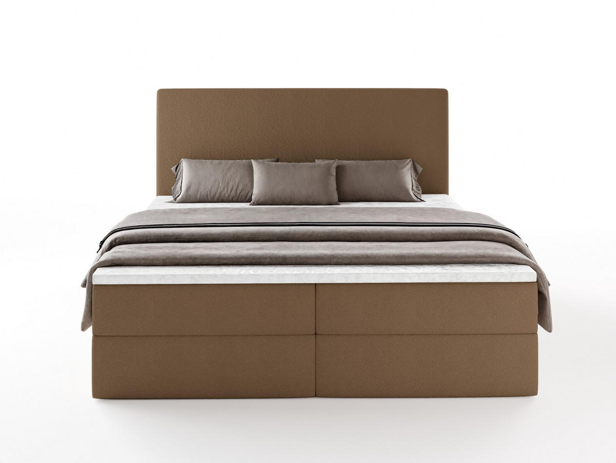 BOXBETT SENTO 140x200 cm mit Bettkasten, Bonell-Matratze H3 und Topper – Bouclé Braun - Braun, Textil (140/200cm) - Luxkor24