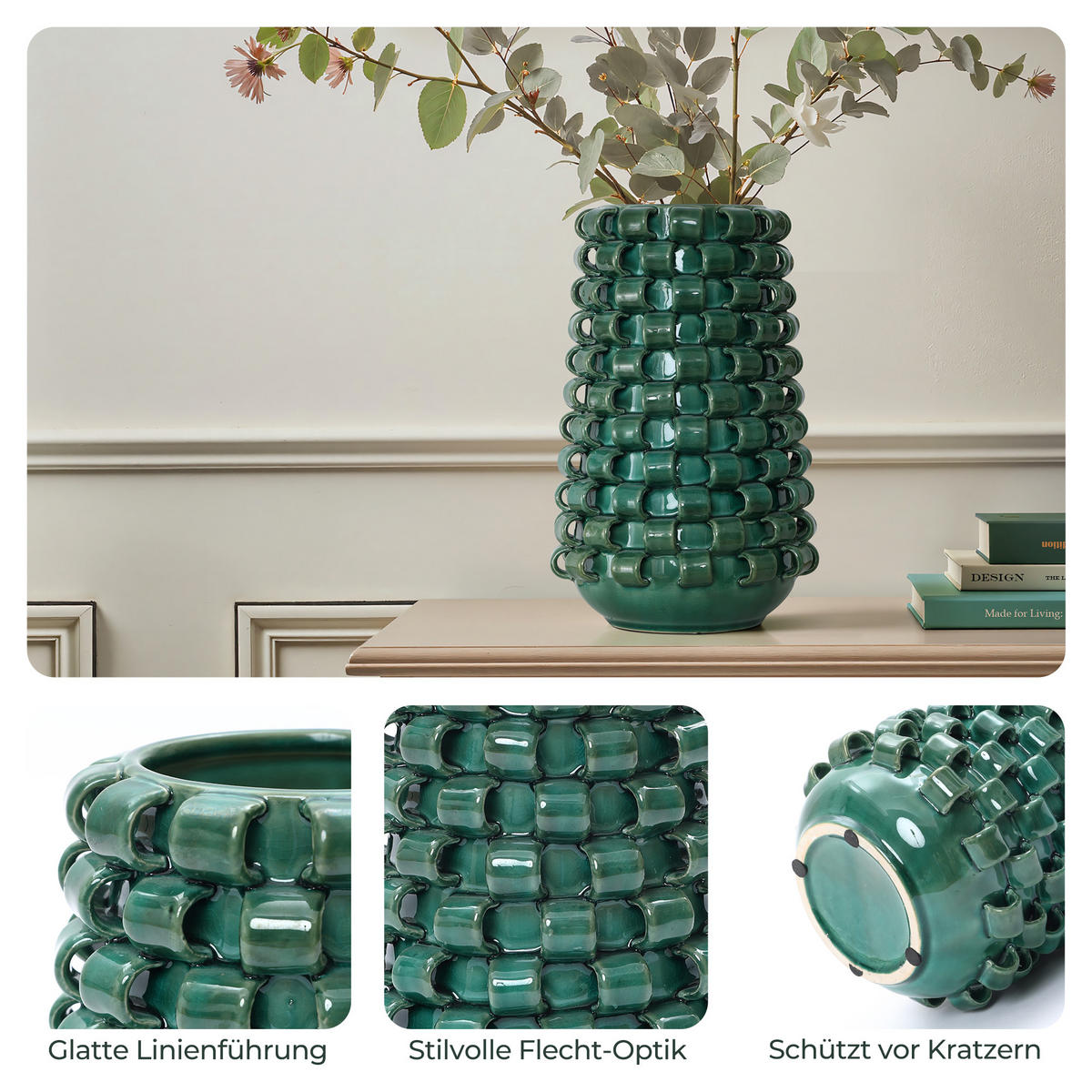 VASE, Ø10.7 x H31 cm, dunkelgrün - Dunkelgrün, Keramik (31cm) - Hometopia