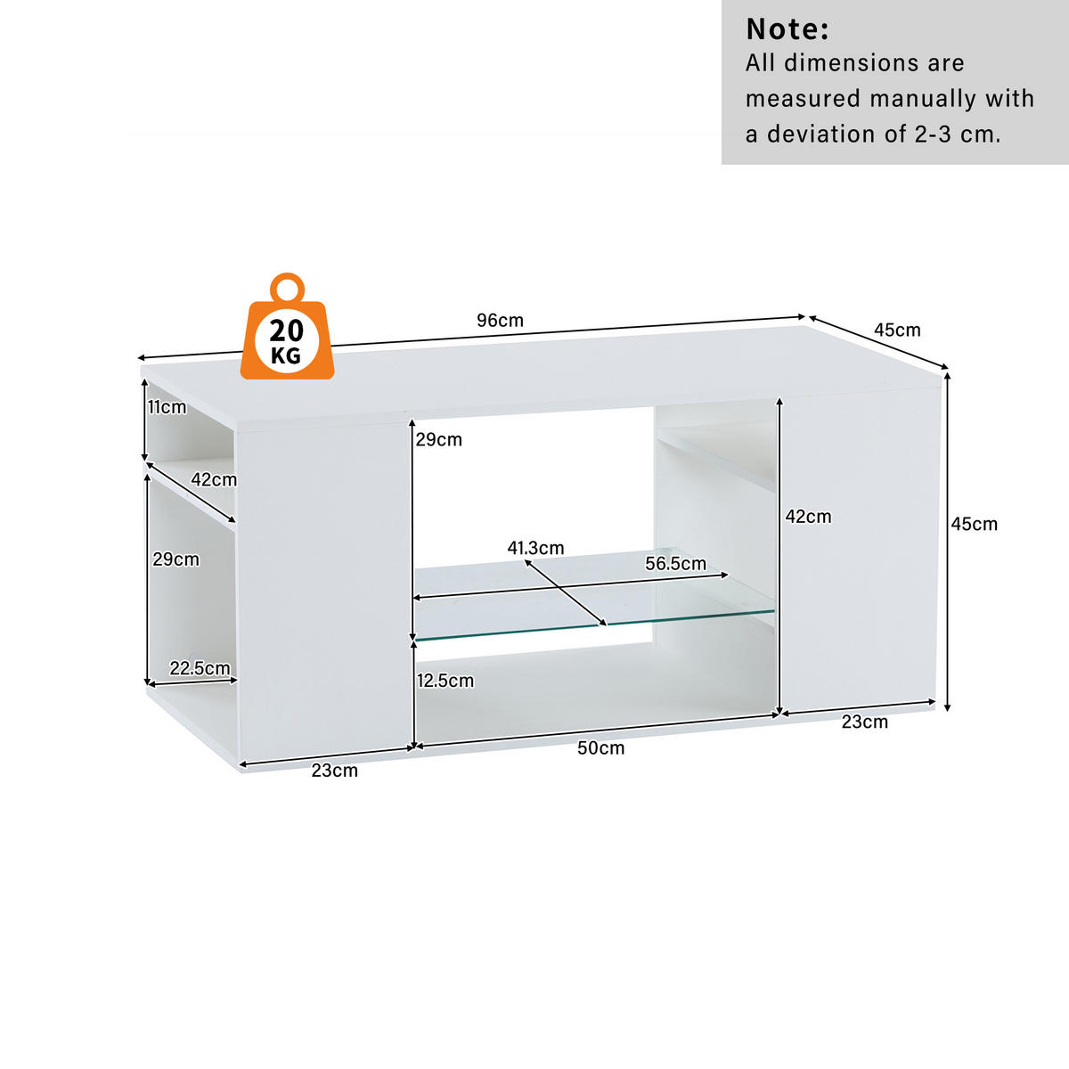 COUCHTISCH 96/45/45 cm hochglänzend mit LED-Beleuchtung und Glasplatte - Weiß, Holzwerkstoff (45/45/96cm) - OKWISH