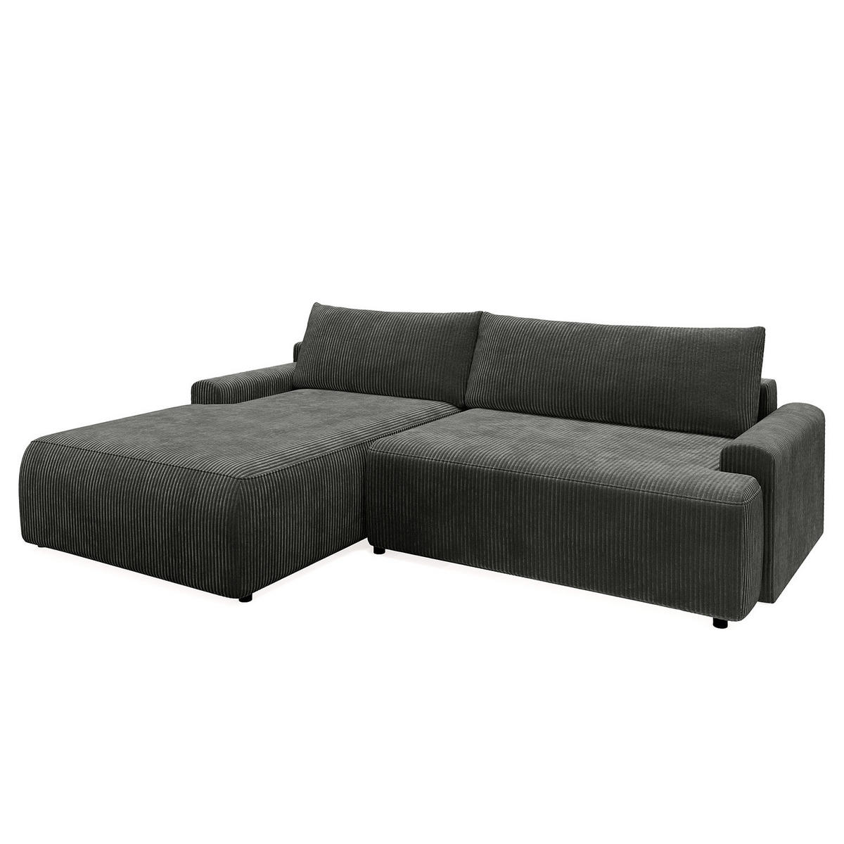 ECKSOFA mit Schlaffunktion - Longchair - Dunkelgrau/Schwarz, Kunststoff/Textil (253/167cm) - home24