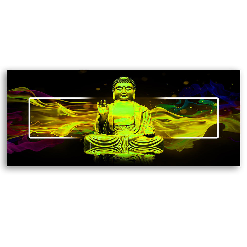 WANDBILD gelbe buddha abstraktion - Gelb, Textil (90/30cm) - Feeby
