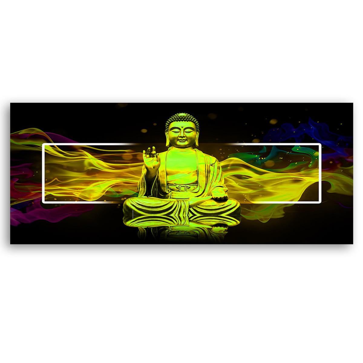 WANDBILD gelbe buddha abstraktion - Gelb, Textil (90/30cm) - Feeby