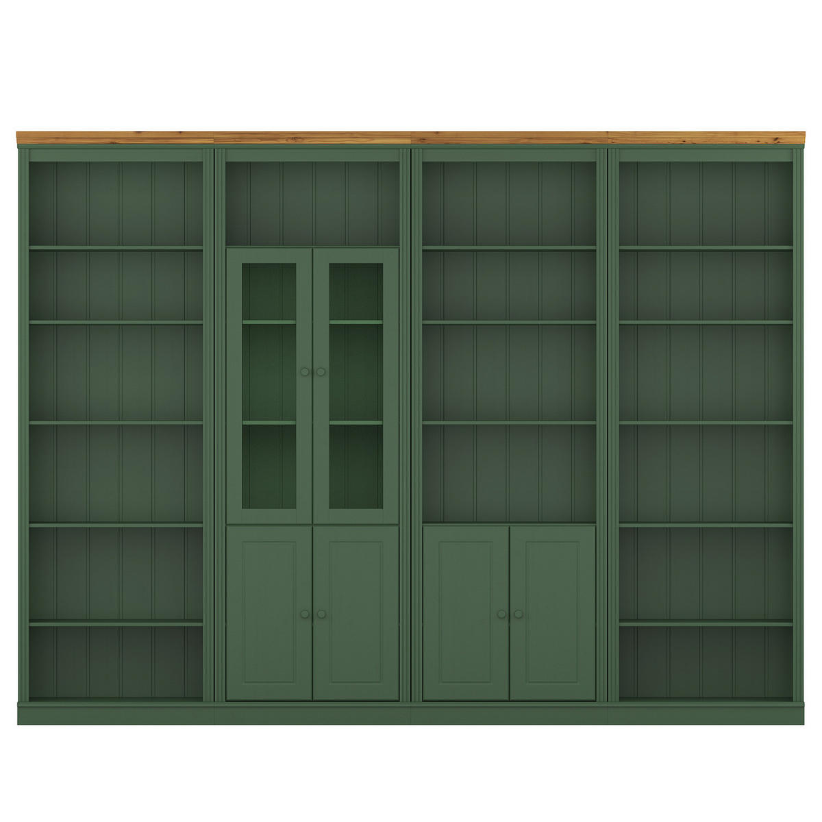 MASSIVE BÜCHERWAND - Massivholz - Kiefer - Waldgrün/Kieferfarben, Holz (296/223/37cm) - home24