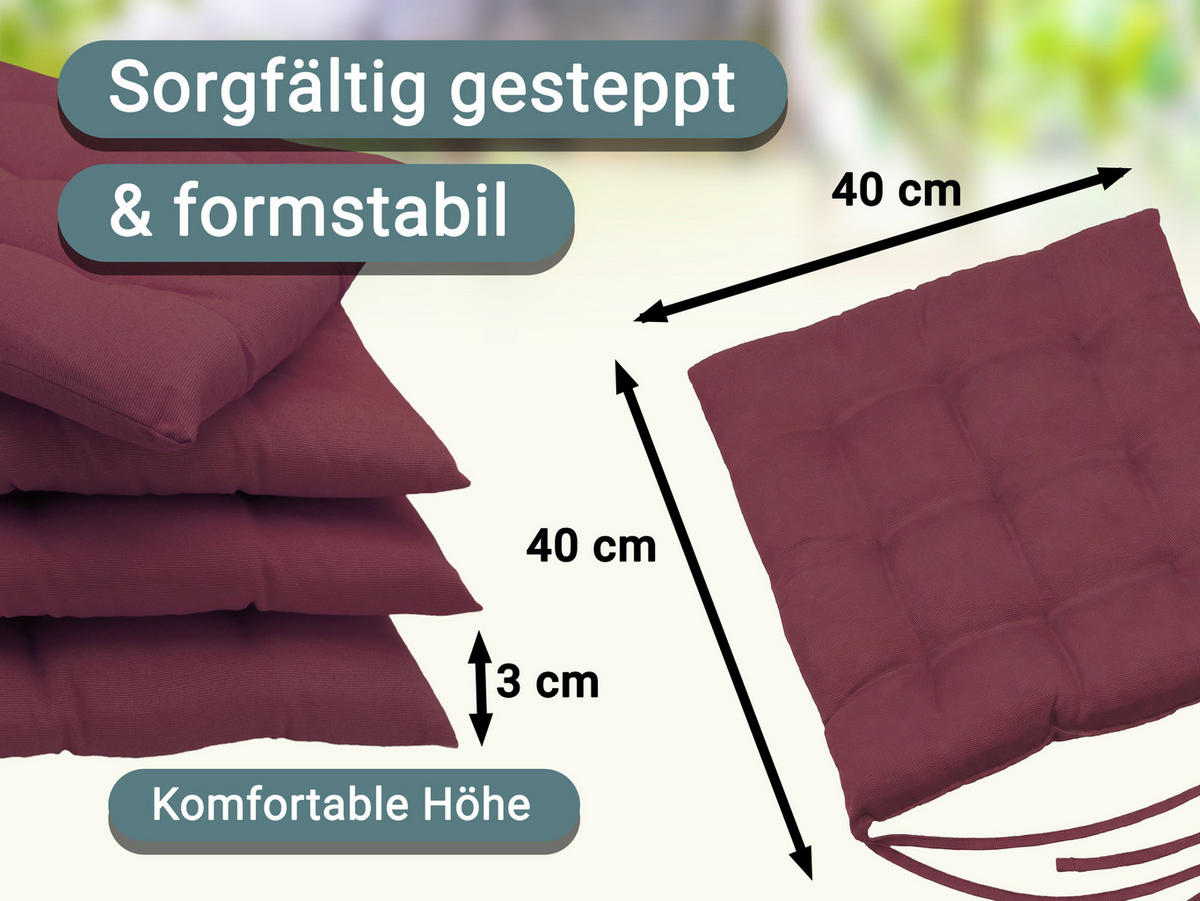 STUHLKISSEN, 4er-Set, 40x40 cm, Violett - Pflaume, Textil (40/40/3cm) - Zollner