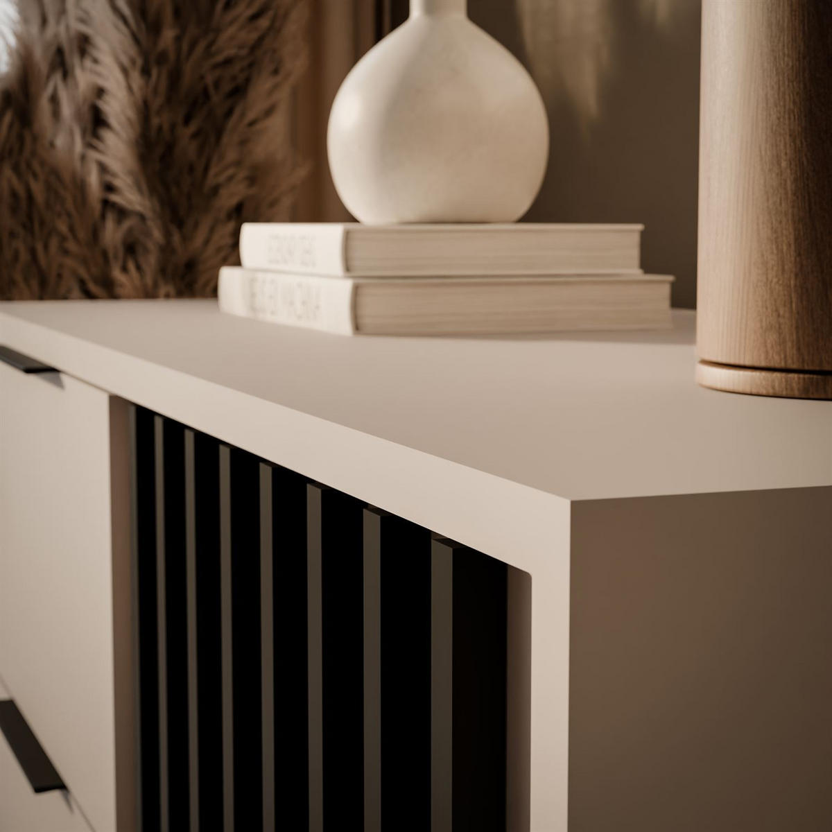 KOMMODE NELA mit Lamellen, Kaschmir/Schwarz - Kaschmir, Holzwerkstoff (105/86/45cm) - Lookway