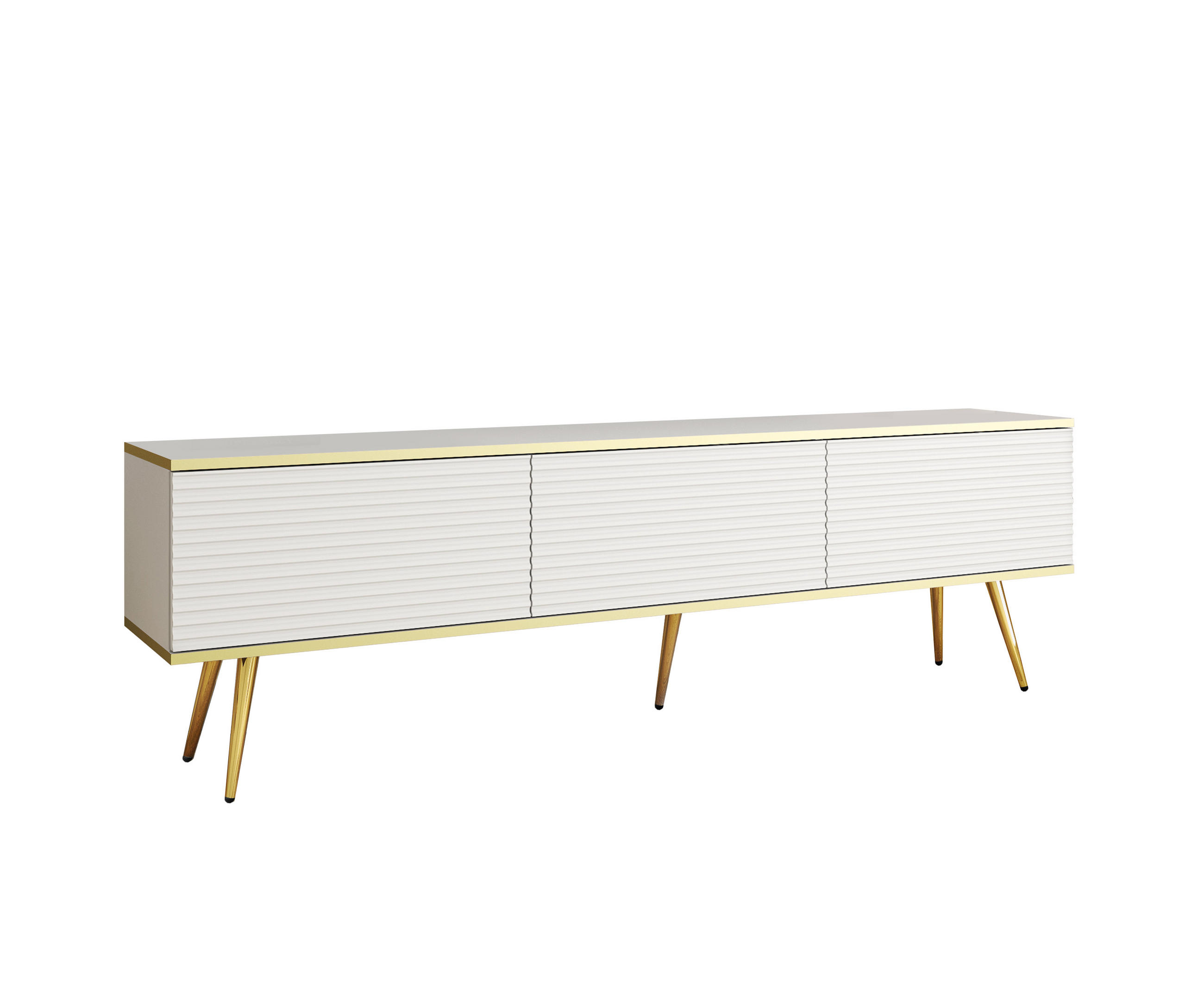 LOWBOARD TV BANFF RTV8-2D Goldene Metallbeine, geriffelte Fronten, Weiß - Weiß, Holzwerkstoff/Kunststoff (175/53/32cm) - Komodee