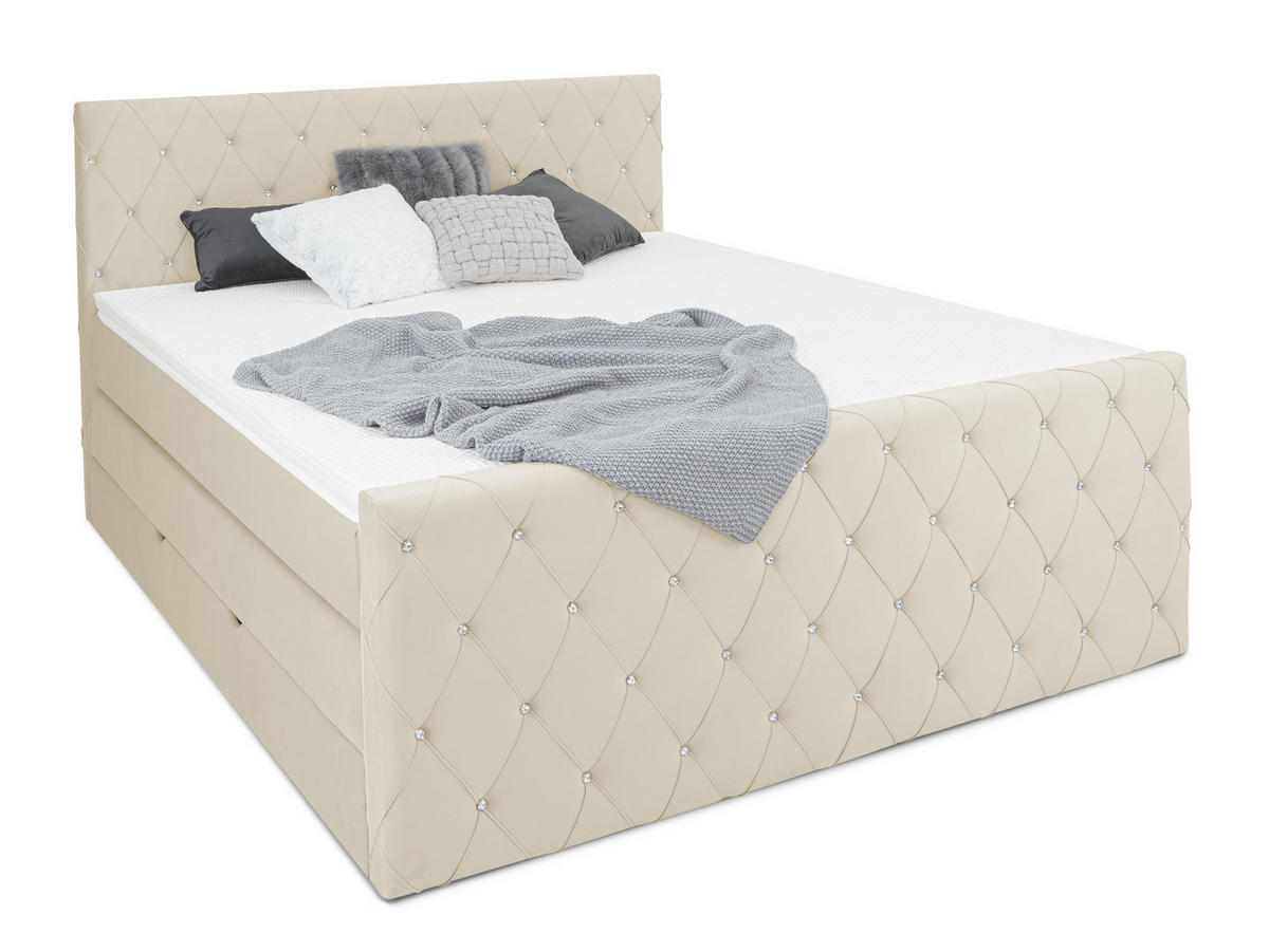 BOXSPRINGBETT Dubai Beige 160 /200 cm H3/H4 Samt - Beige, Textil (160/200cm) - wonello