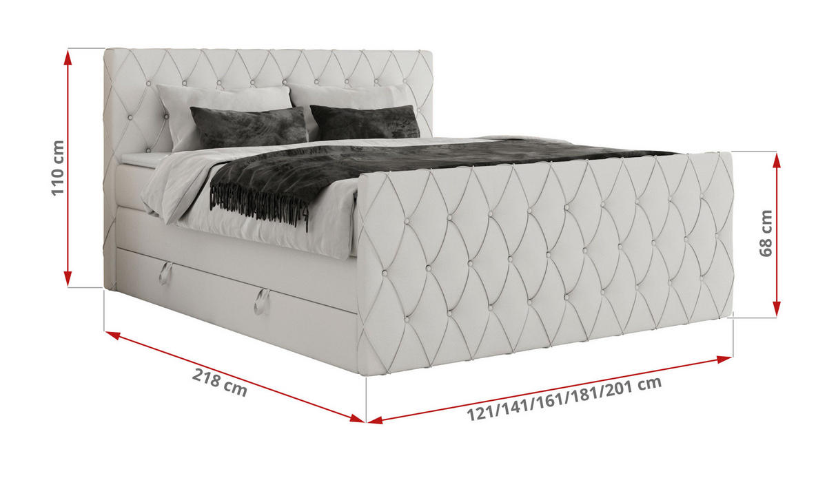 BOXSPRINGBETT MIREN KING DUO 160/200 Weiß Kunstleder - H4 - Weiß, Holz/Textil (160/200cm) - MKS