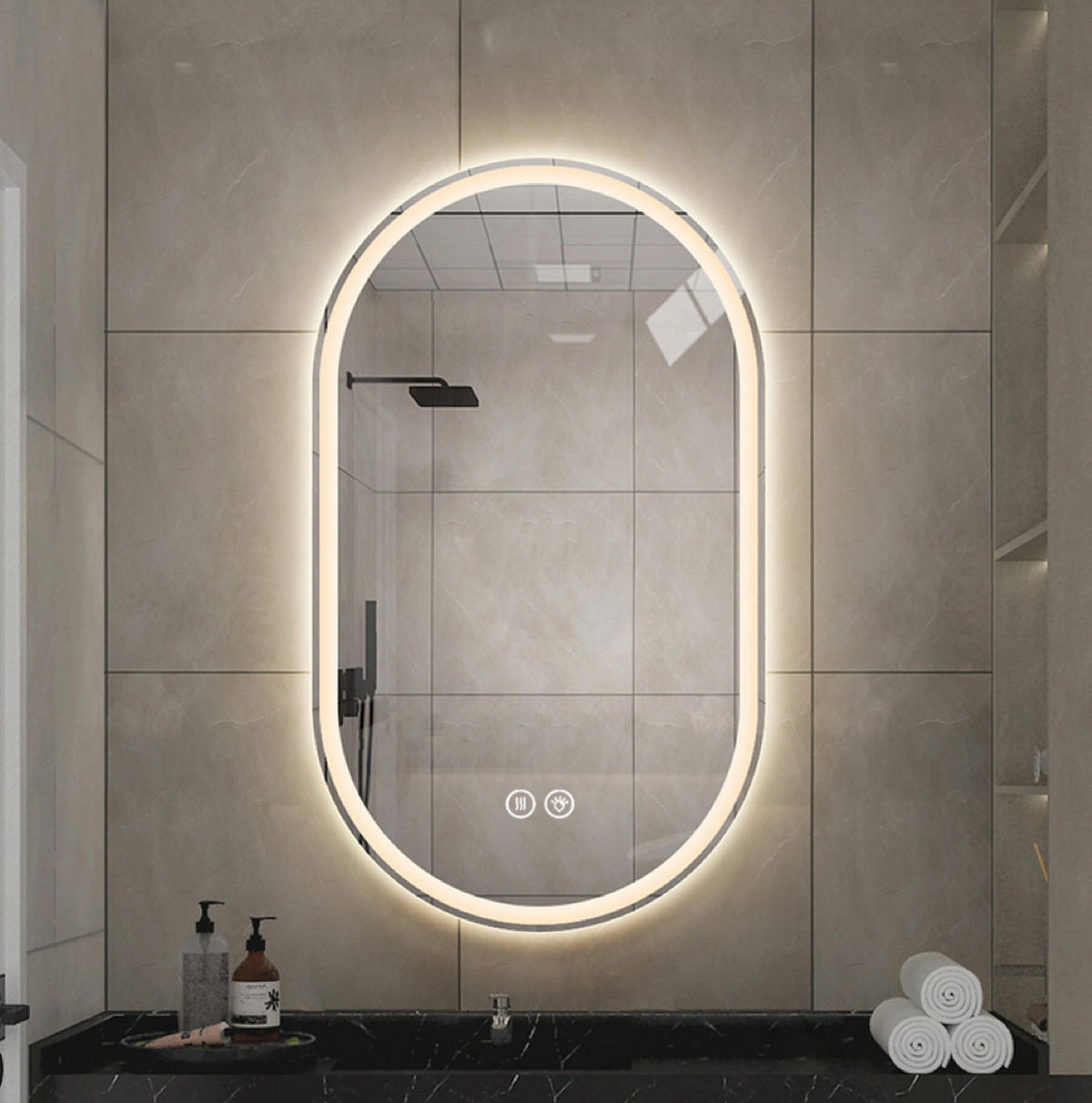 LED Badezimmerspiegel 90x60x3cm Silber, 3 Lichtfarben dimmbar mit Entspiegelungsfunktion - Silberfarben, Glas (3/90/60cm) - Modfu