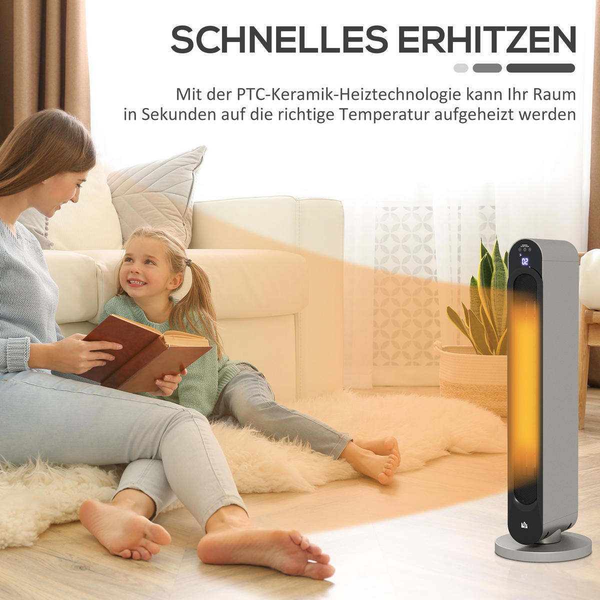 HEIZGERÄT mit 3 Modi, Fernbedienung 2200W Keramik - Silberfarben, Kunststoff (25/73.5/25cm) - HOMCOM