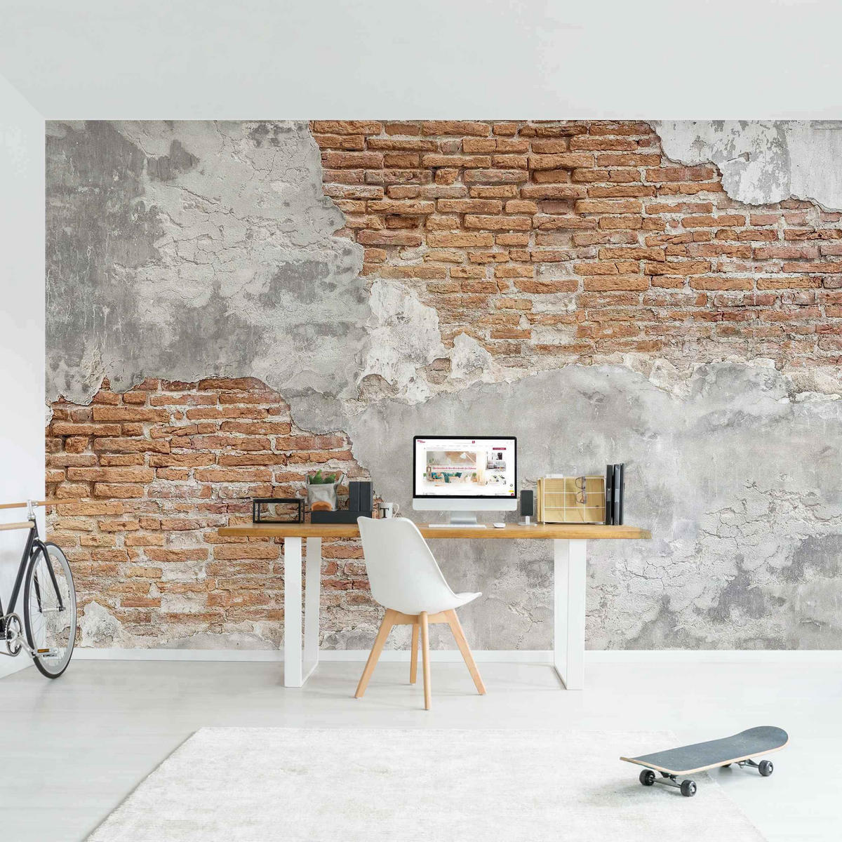 FOTOTAPETE Shabby Backstein Wand 336/225 cm - Braun, Papier (336/225cm) - Bilderwelten