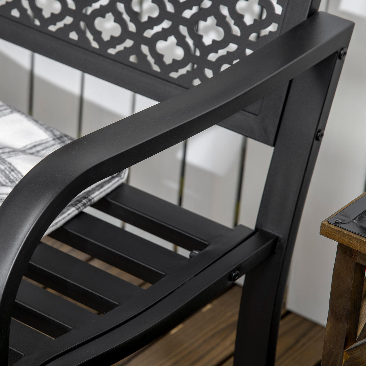 SITZBANK MIT BLUMENMUSTER, max. 240 kg, 127 x 63 x 83 cm, Stahl, Schwarz - Schwarz, Metall (63/83/127cm) - Outsunny