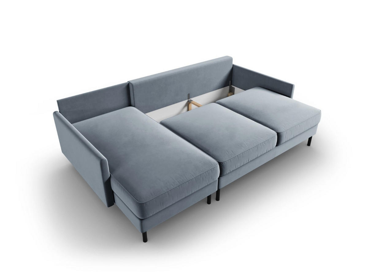 AUSKLAPPBARES-ECKSOFA links mit Container Scott aus Samt hellblau 5 Sitzplätze - Hellblau, Textil (142/212cm) - Micadoni