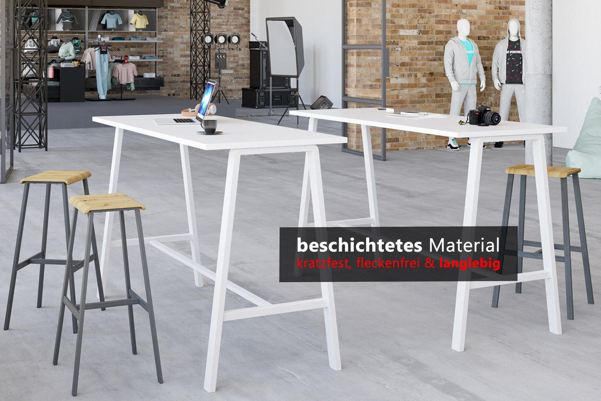 BARHOCKER Industrial-Look (2er-Set) 26/35/77 cm in Weiß/Rohstahl - Weiß, Holzwerkstoff (35/77/26cm) - bümö