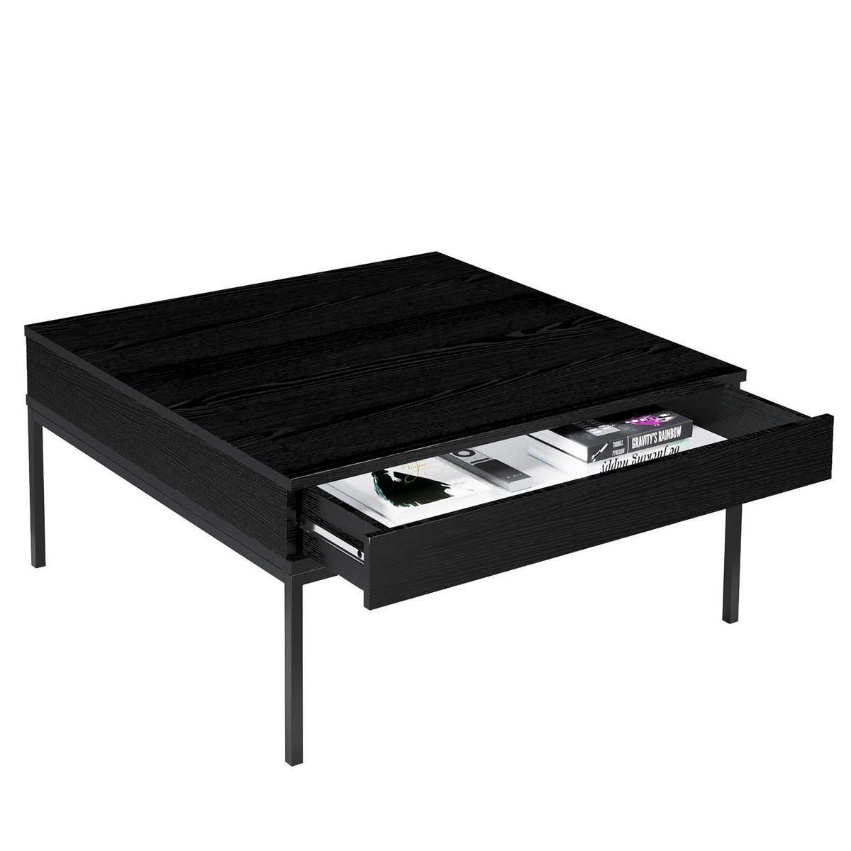 COUCHTISCH Induro Schwarz, mit Schubladen - Schwarz, Holzwerkstoff/Metall (90/90/45cm) - Bettso