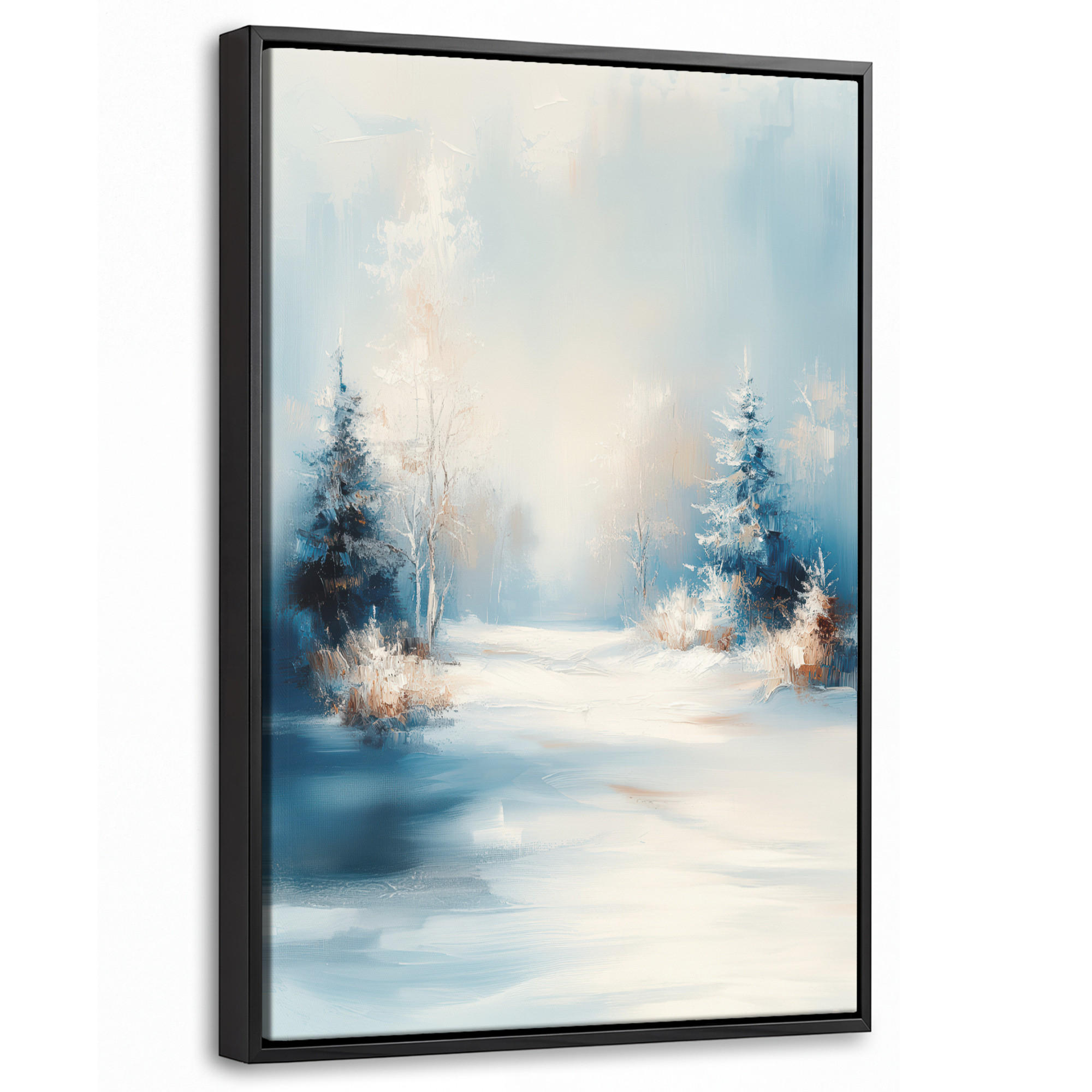 LEINWAND Bilder mit Rahmen - Wald – Winter – Natur – Abstrakt – Schnee - 20x30 - Weiß, Textil (20/30cm) - MuchoWow