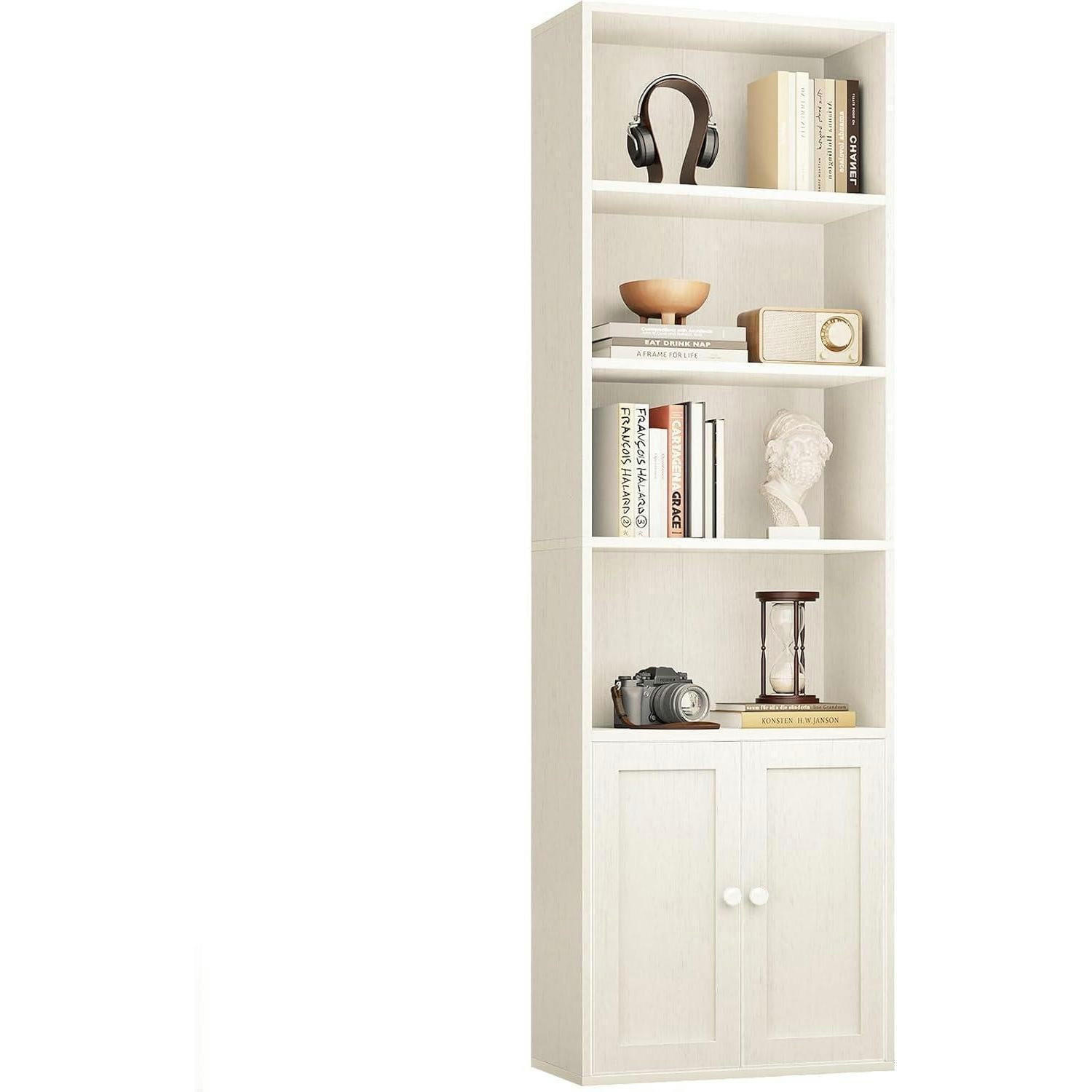 BÜCHERREGAL mit Türen 176.4 x 48 cm Weiß - Weiß, Holzwerkstoff (48/176.4/24cm)