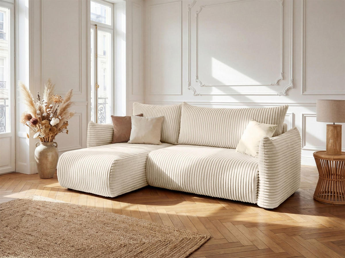 ECKSOFA Mailand Xs Mit Schlaffunktion - Ecru, Holzwerkstoff/Textil (154/226cm) - Fun Möbel