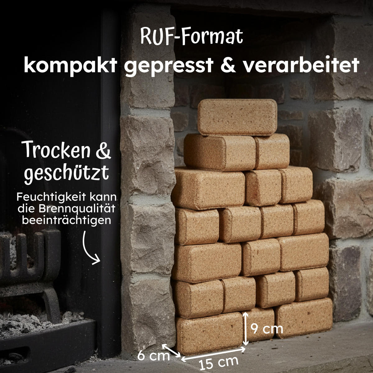 HOLZBIRIKETTS Forstglut 10kg - Naturfarben, Holzwerkstoff (19/37cm) - Moorland