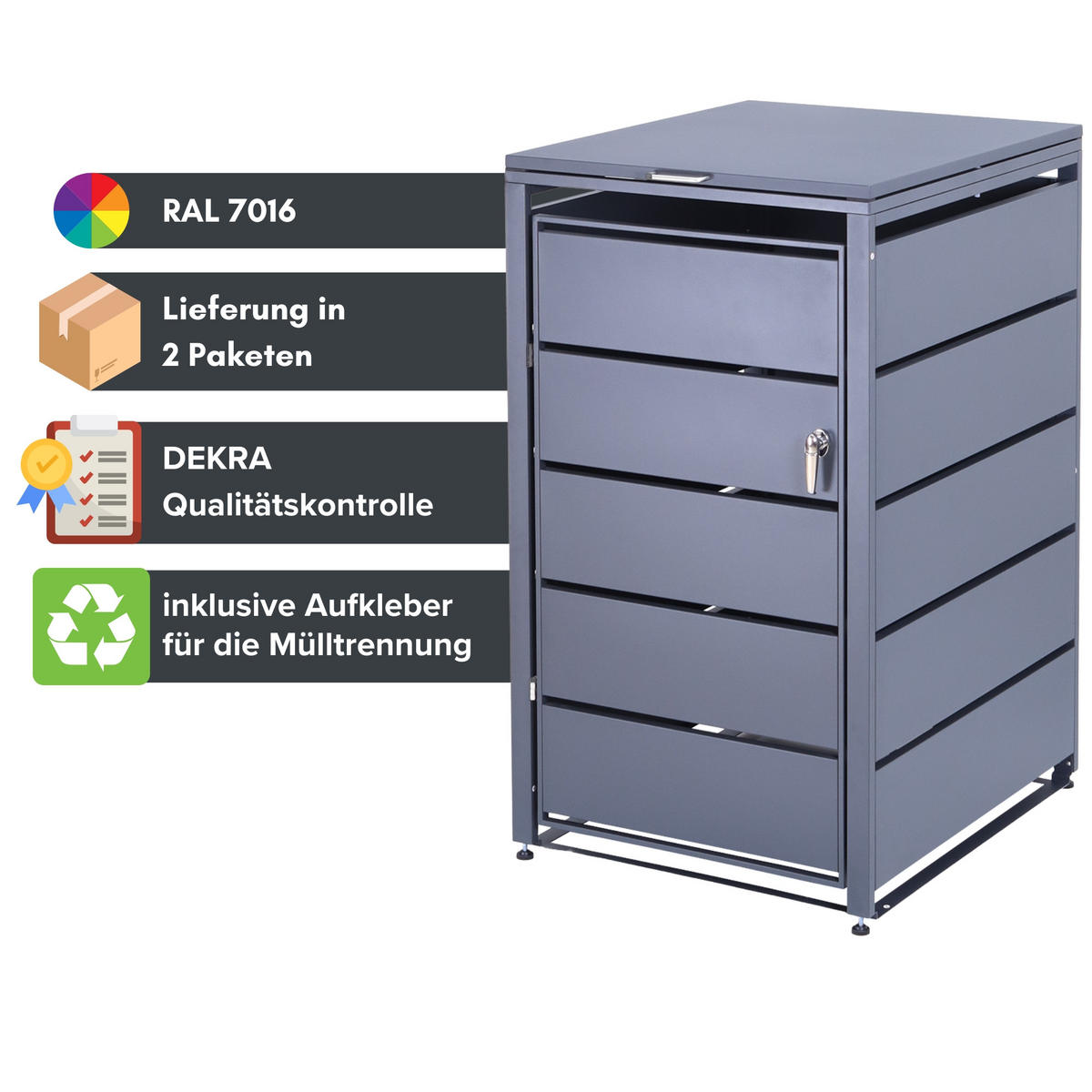 MÜLLTONNENBOX 1er - Anthrazit, Metall (68/116/80cm)