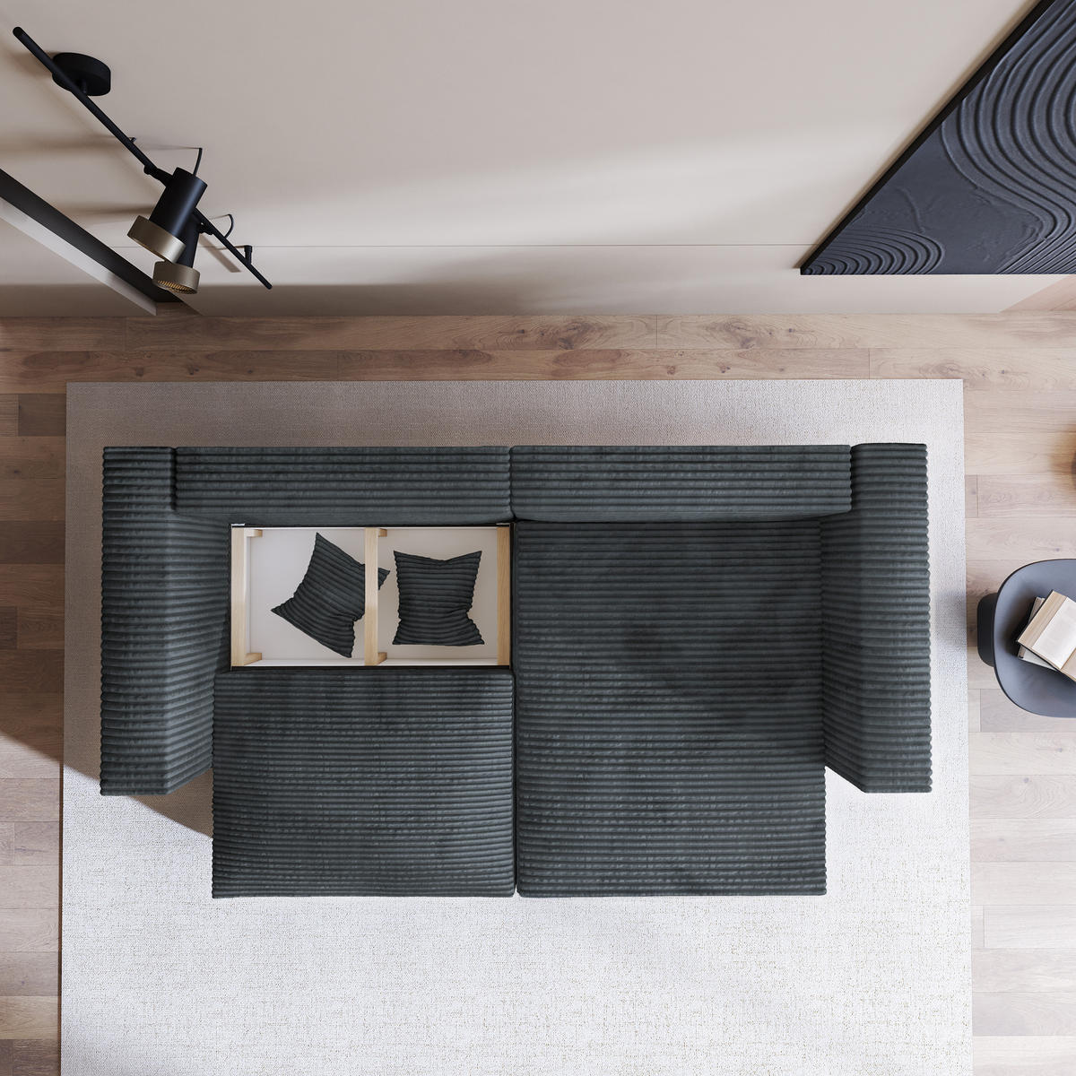 ECKSOFA NERIO Grau Kordstoff mit Schlaffunktion - Grau, Holz (245/148cm) - MASSENO