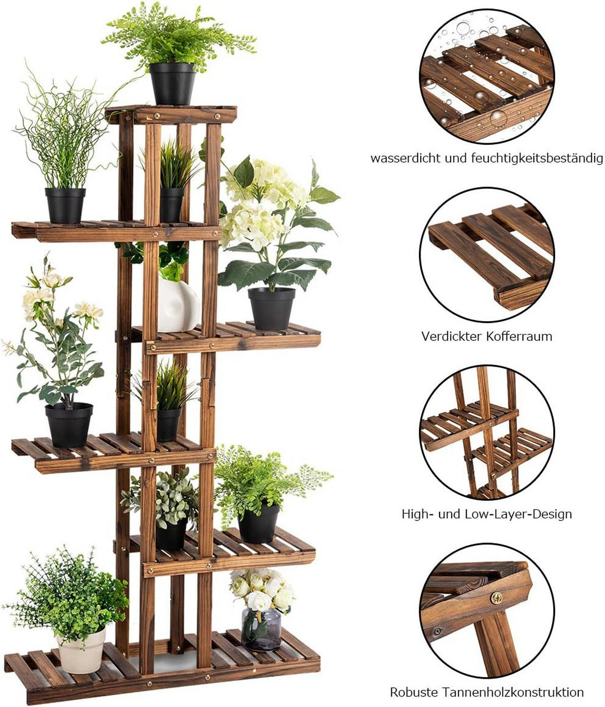 PFLANZENREGAL Blumenregal Braun - Braun, Holz (25/140/75cm) - COSTWAY