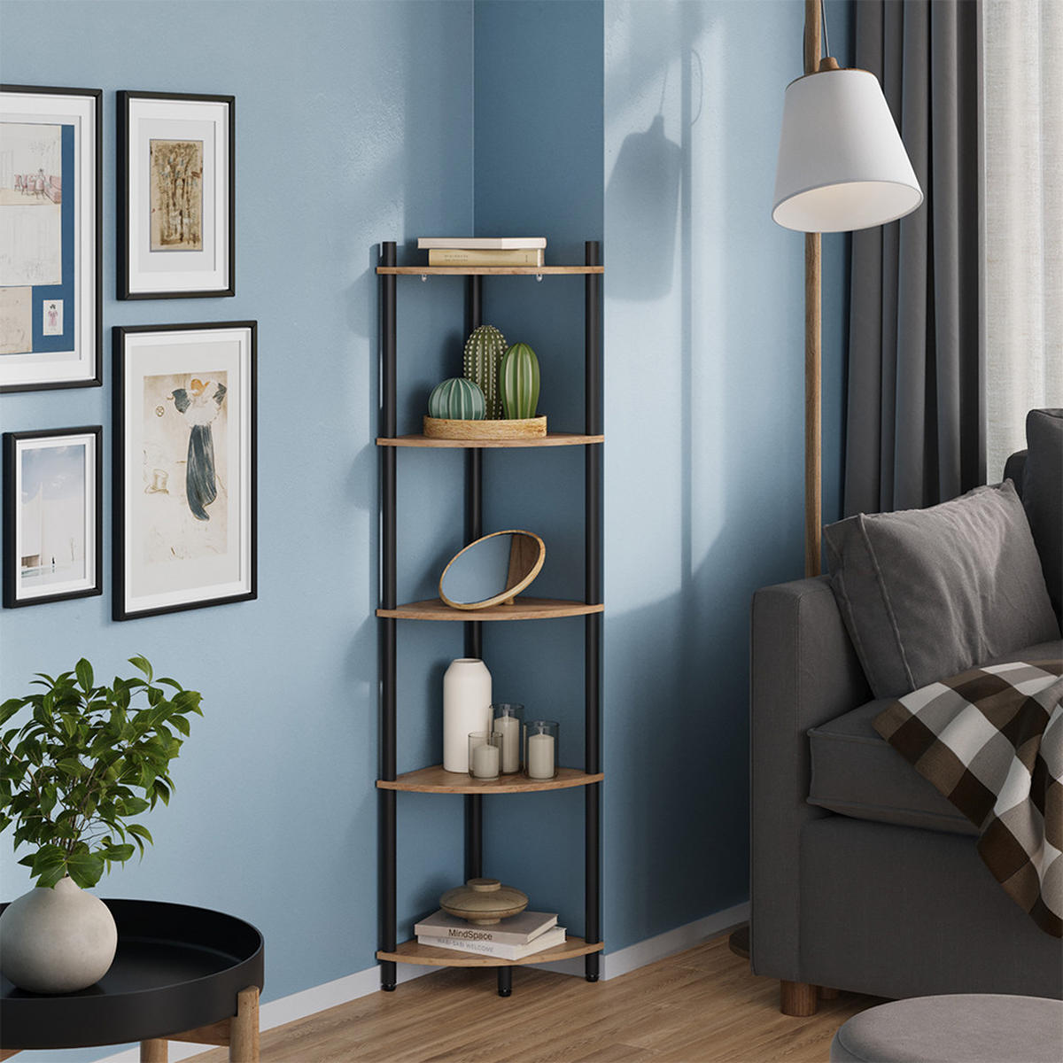 ROHOVÁ POLICE Bivio Zlatý dub power/antracit - medově dubová, kompozitní dřevo (29/133/29cm) - Vicco